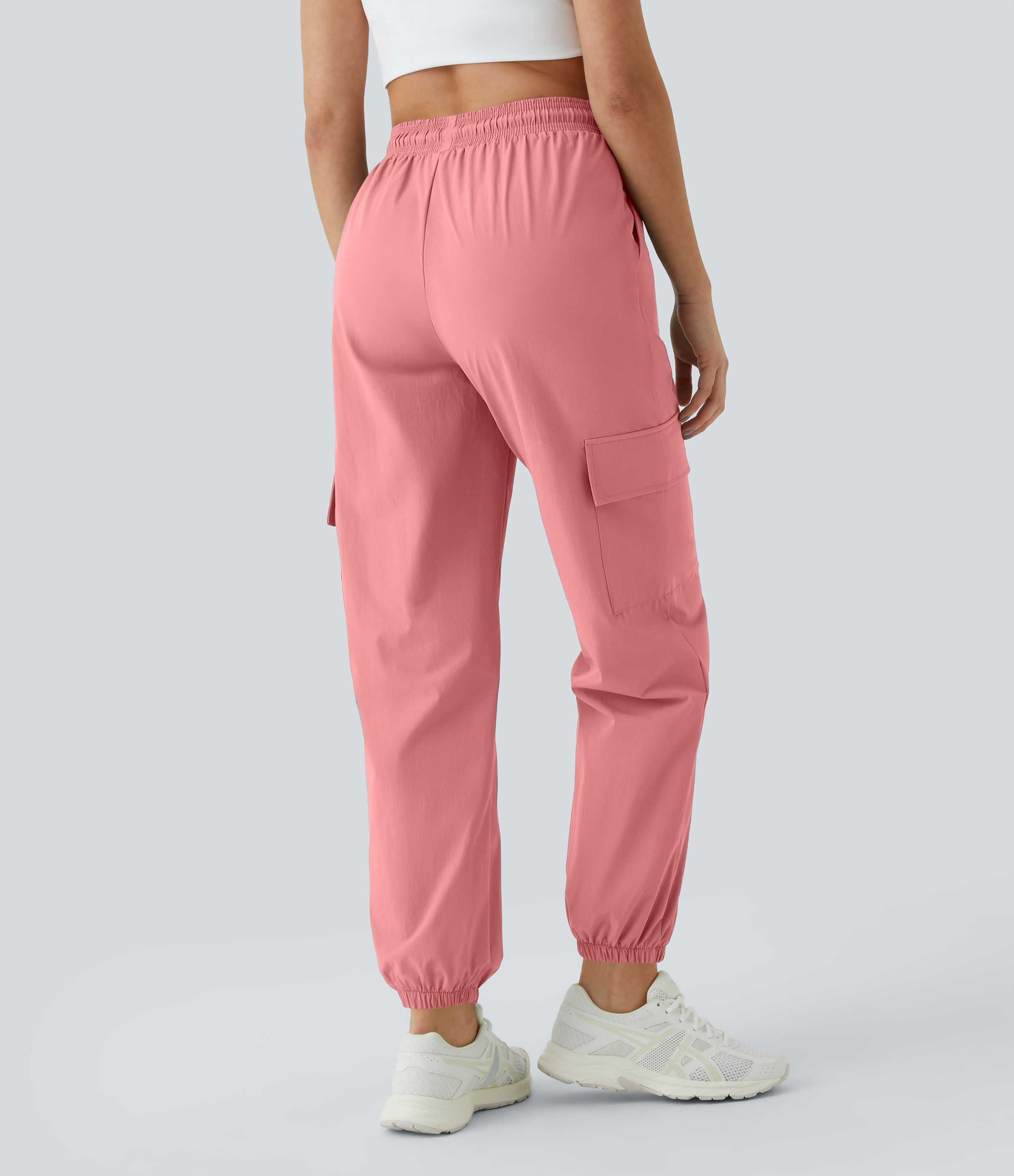 Halara Mid Rise Drawstring Side Pocket Casual Cargo Joggers  - Peach Blossom - M 