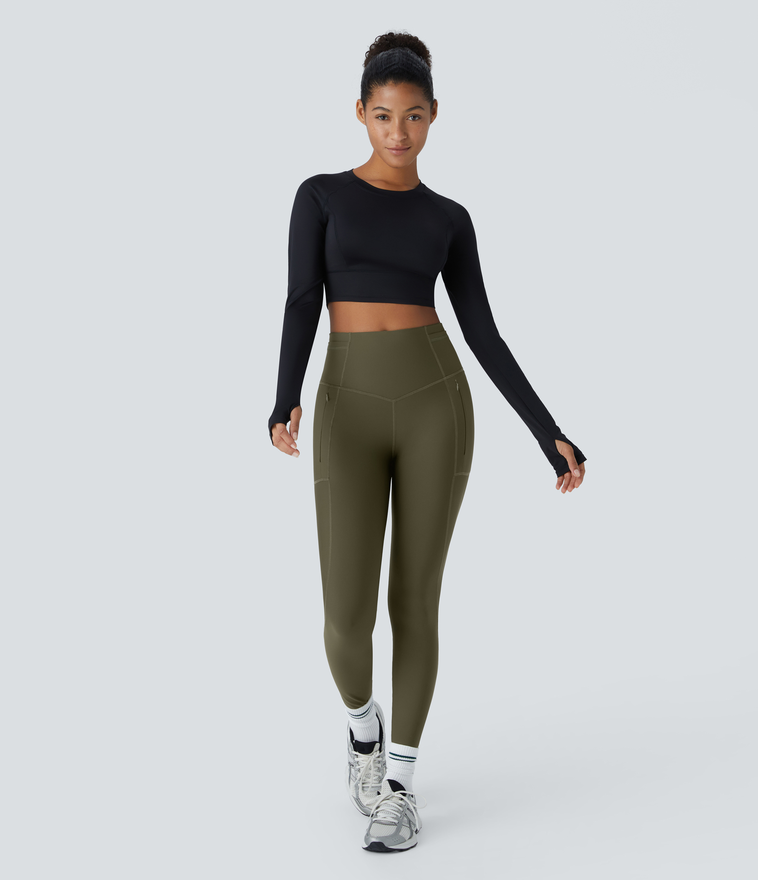 Halara SoCinched Wear-Resistant High Waisted Tummy Control Multiple Pockets 7/8 Rock Climbing Leggings  - Twilight Green - M(7/8) 