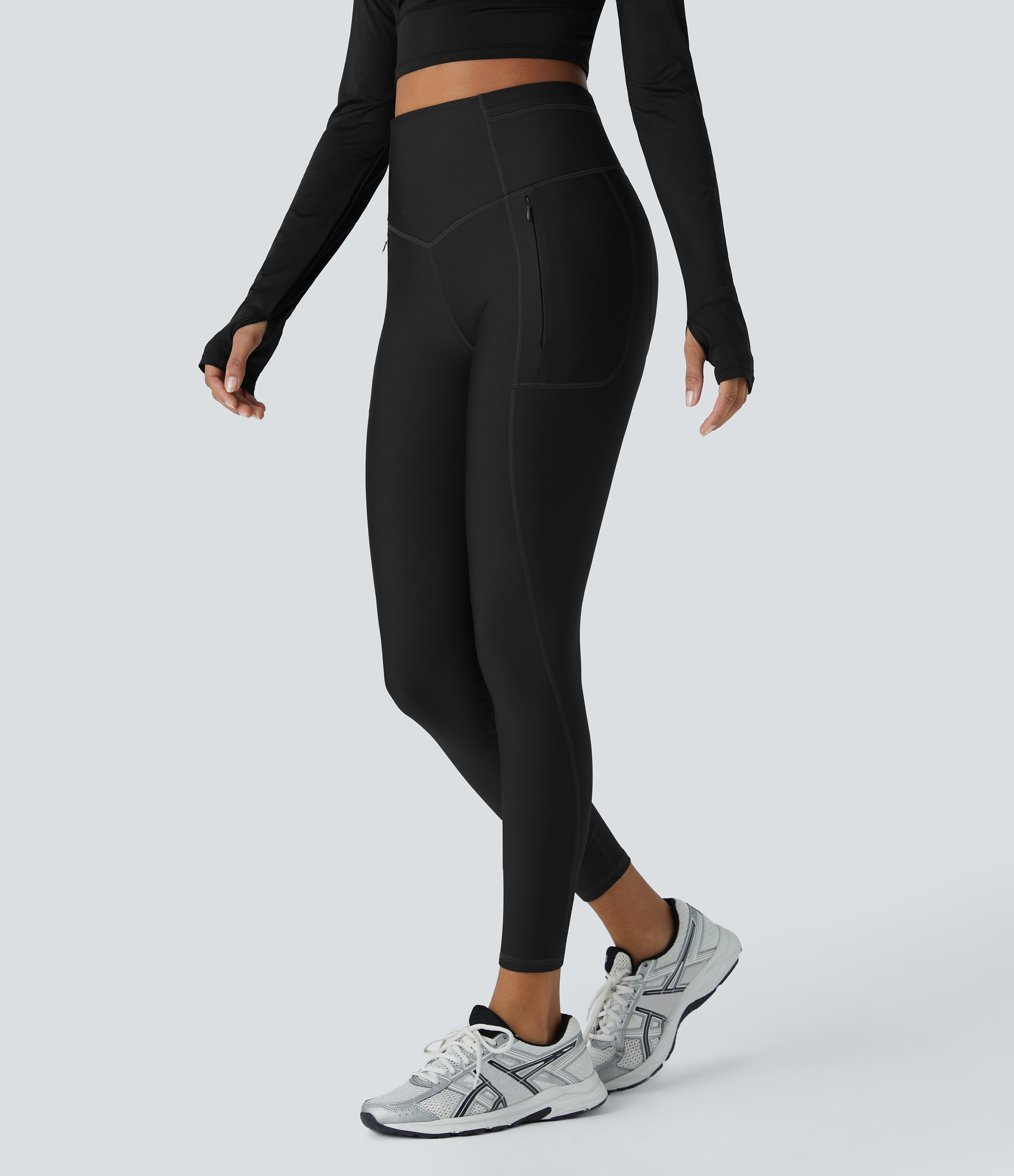 Halara SoCinched Wear-Resistant High Waisted Tummy Control Multiple Pockets 7/8 Rock Climbing Leggings  - Black - M(7/8) gym leggings 