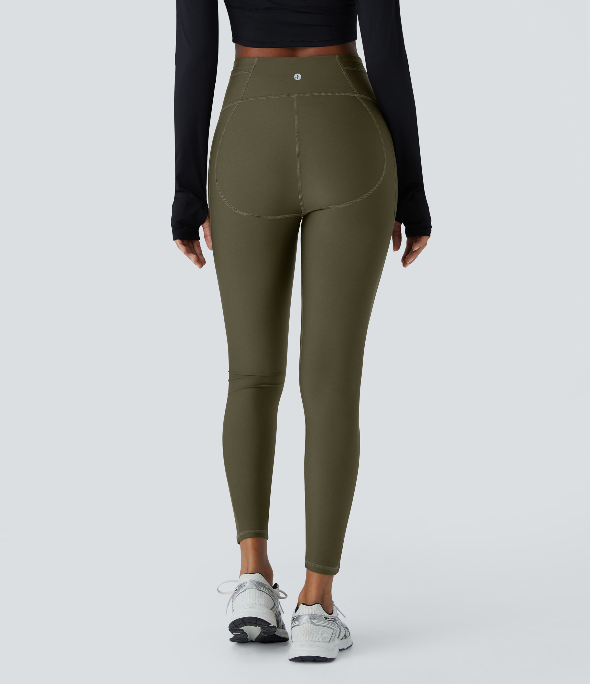 Halara SoCinched Wear-Resistant High Waisted Tummy Control Multiple Pockets 7/8 Rock Climbing Leggings  - Twilight Green - M(7/8) 