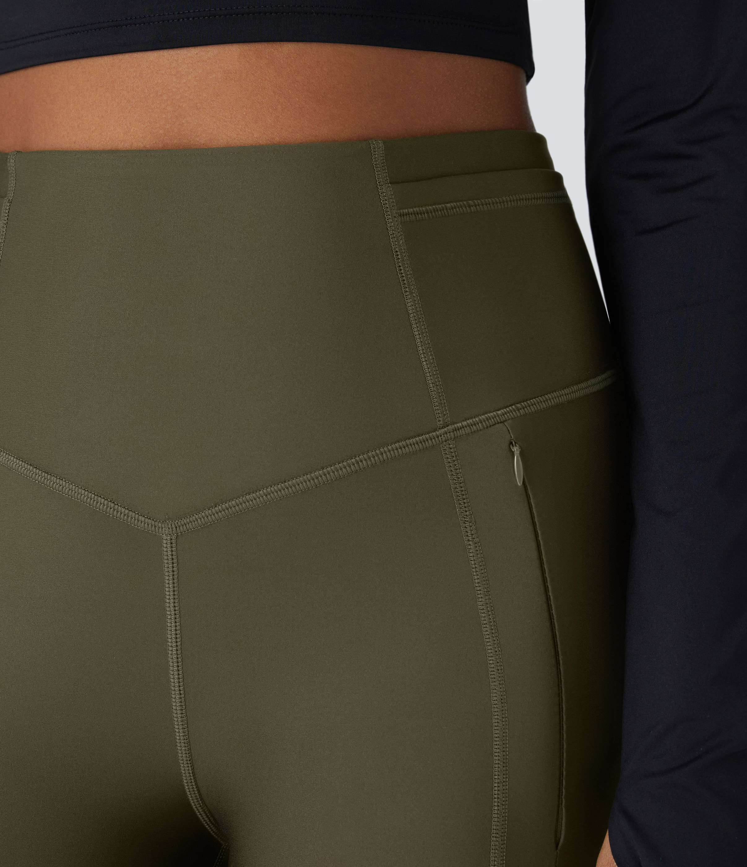 Halara SoCinched Wear-Resistant High Waisted Tummy Control Multiple Pockets 7/8 Rock Climbing Leggings  - Twilight Green - M(7/8) 