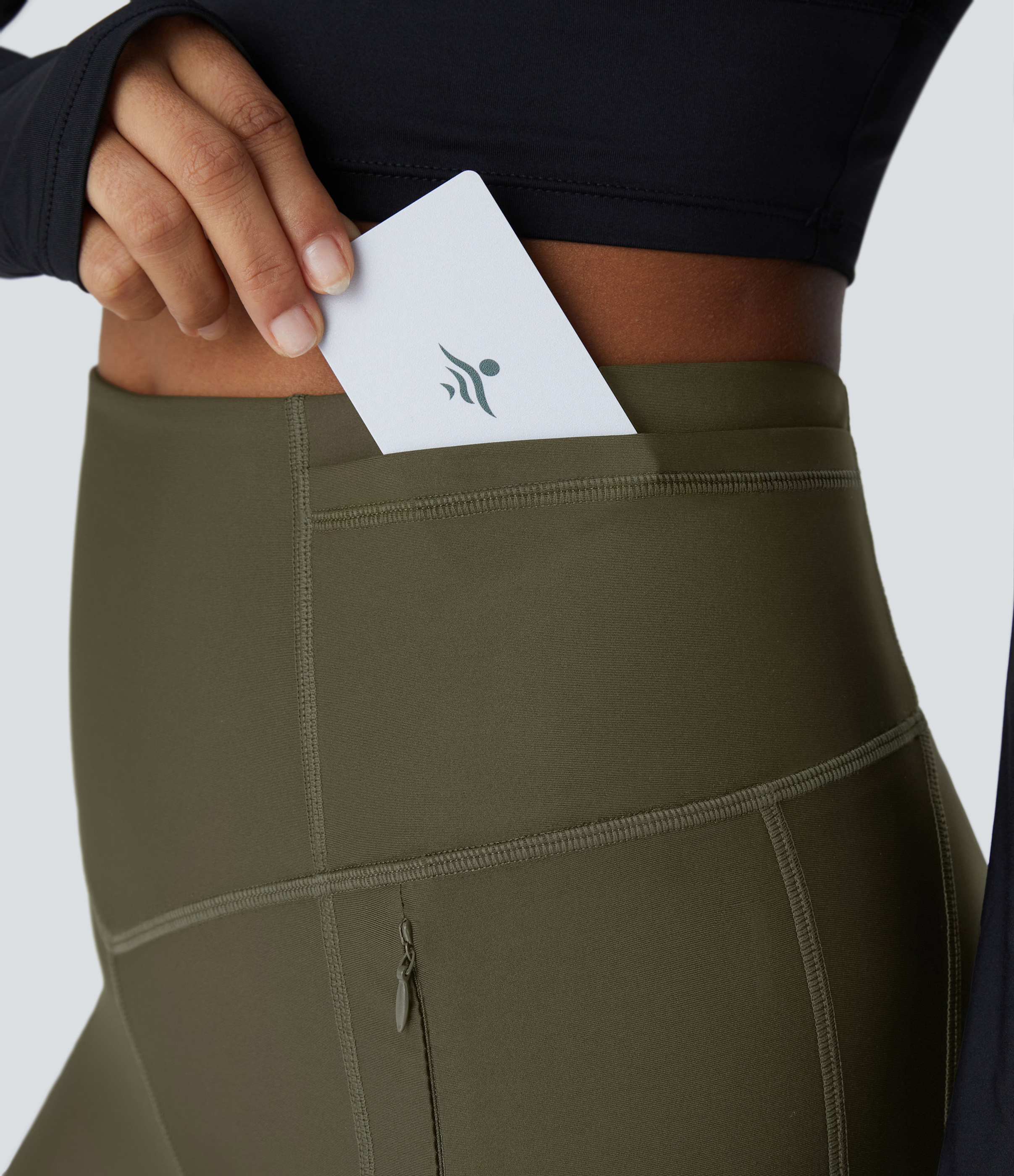 Halara SoCinched Wear-Resistant High Waisted Tummy Control Multiple Pockets 7/8 Rock Climbing Leggings  - Twilight Green - M(7/8) 