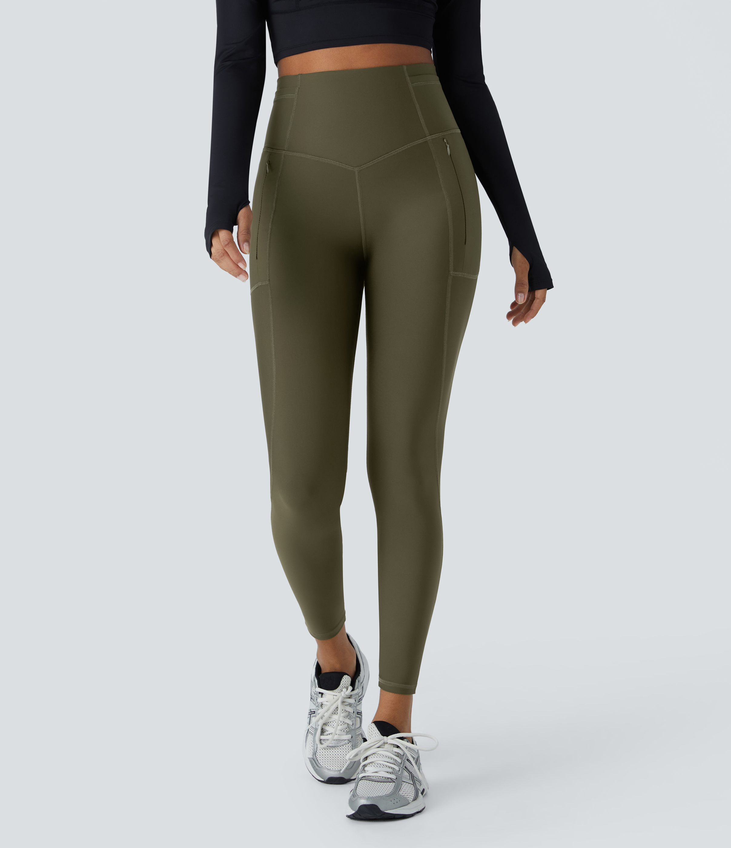 Halara SoCinched Wear-Resistant High Waisted Tummy Control Multiple Pockets 7/8 Rock Climbing Leggings  - Twilight Green - M(7/8) 