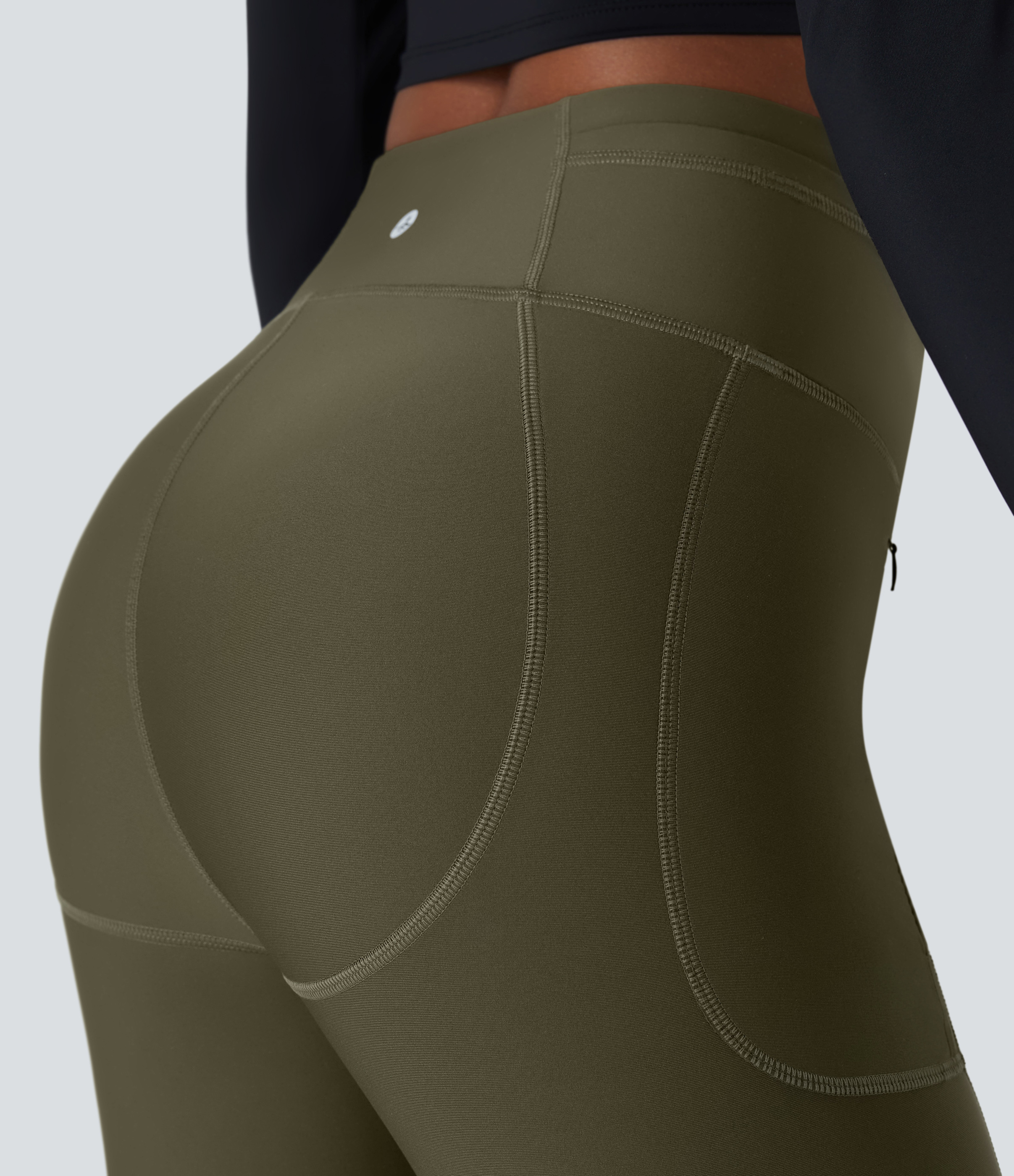 Halara SoCinched Wear-Resistant High Waisted Tummy Control Multiple Pockets 7/8 Rock Climbing Leggings  - Twilight Green - M(7/8) 