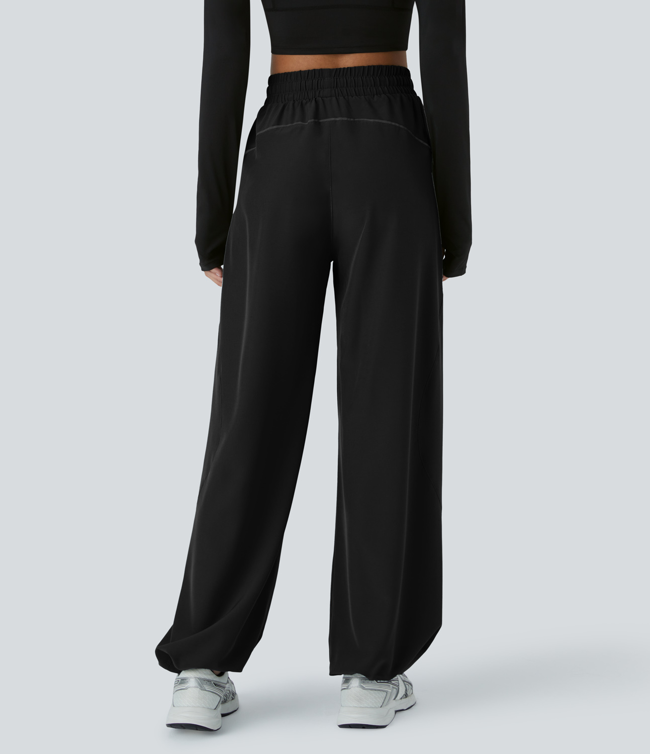 Halara High Waisted Drawstring Side Pocket Adjustable Hem Reflective Line Running Pants  - Black - M(regular) sweatpants jogger pants 