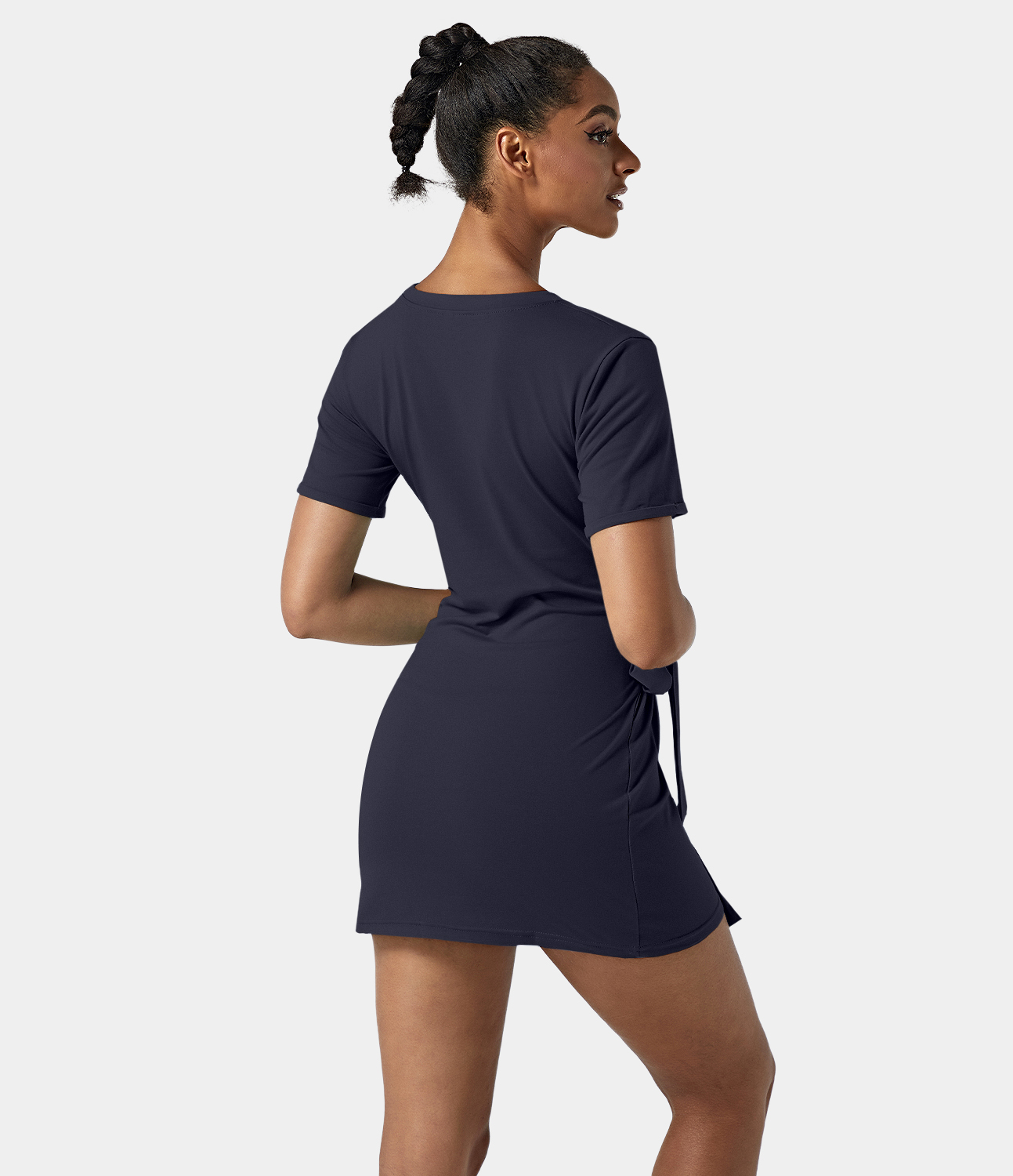 Halara Everyday Tie Knot Ruched Mini Chill Dress-Belle Casual Dress - Dark Sapphire - XL slip dress beach dress ruched dress halter dress 