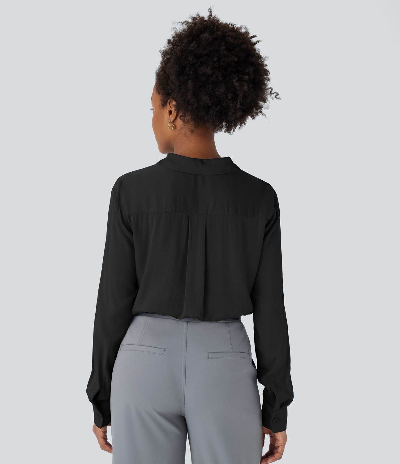 Halara Collared Button Long Sleeve Work Shirt  - Black - XS 