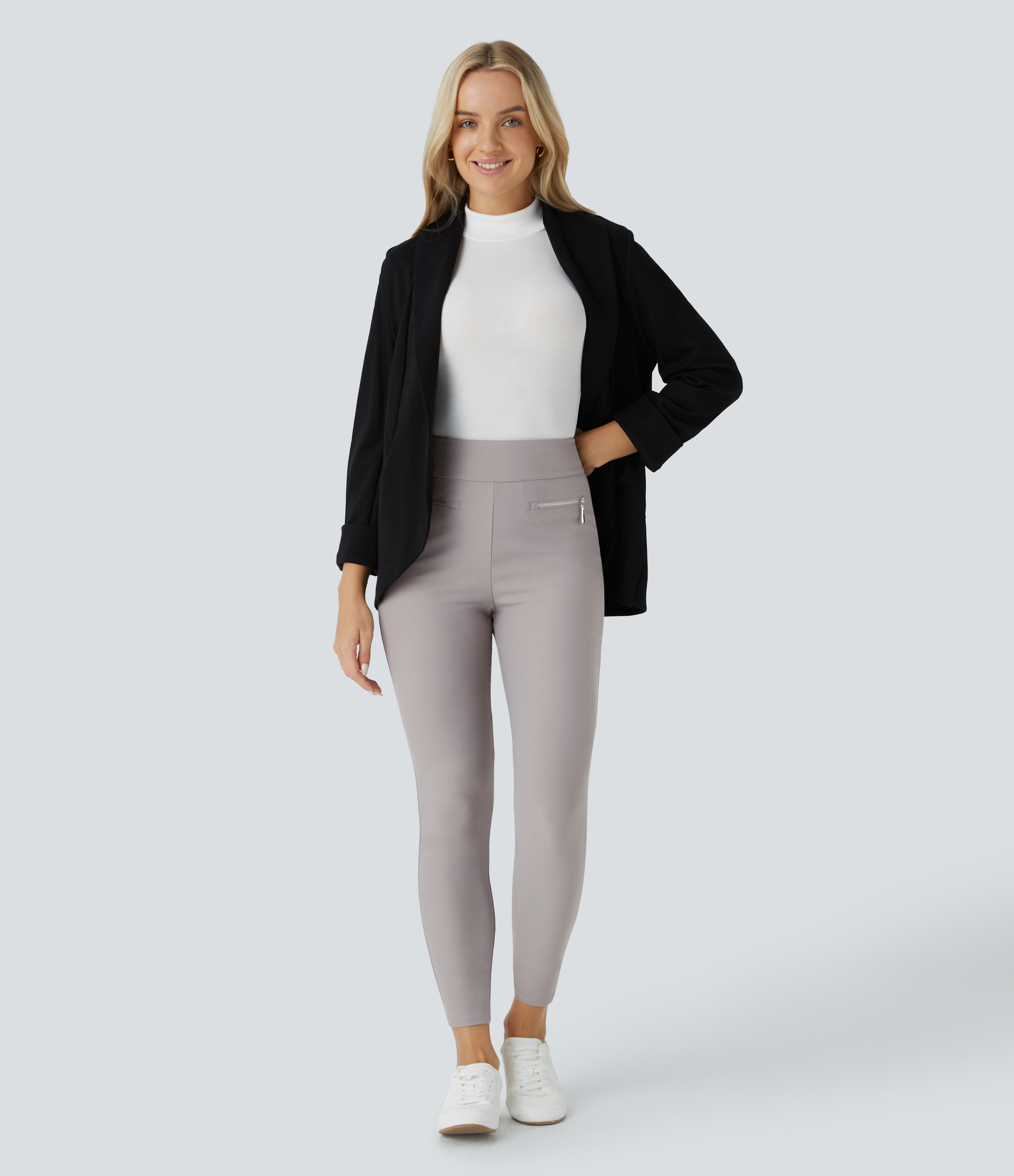 Halara Halara Flexв„ў High Waisted Back Side Pocket Twill Work Pants  - Elephant Skin - L(regular) sweatpants jogger pants stacked sweatpants 
