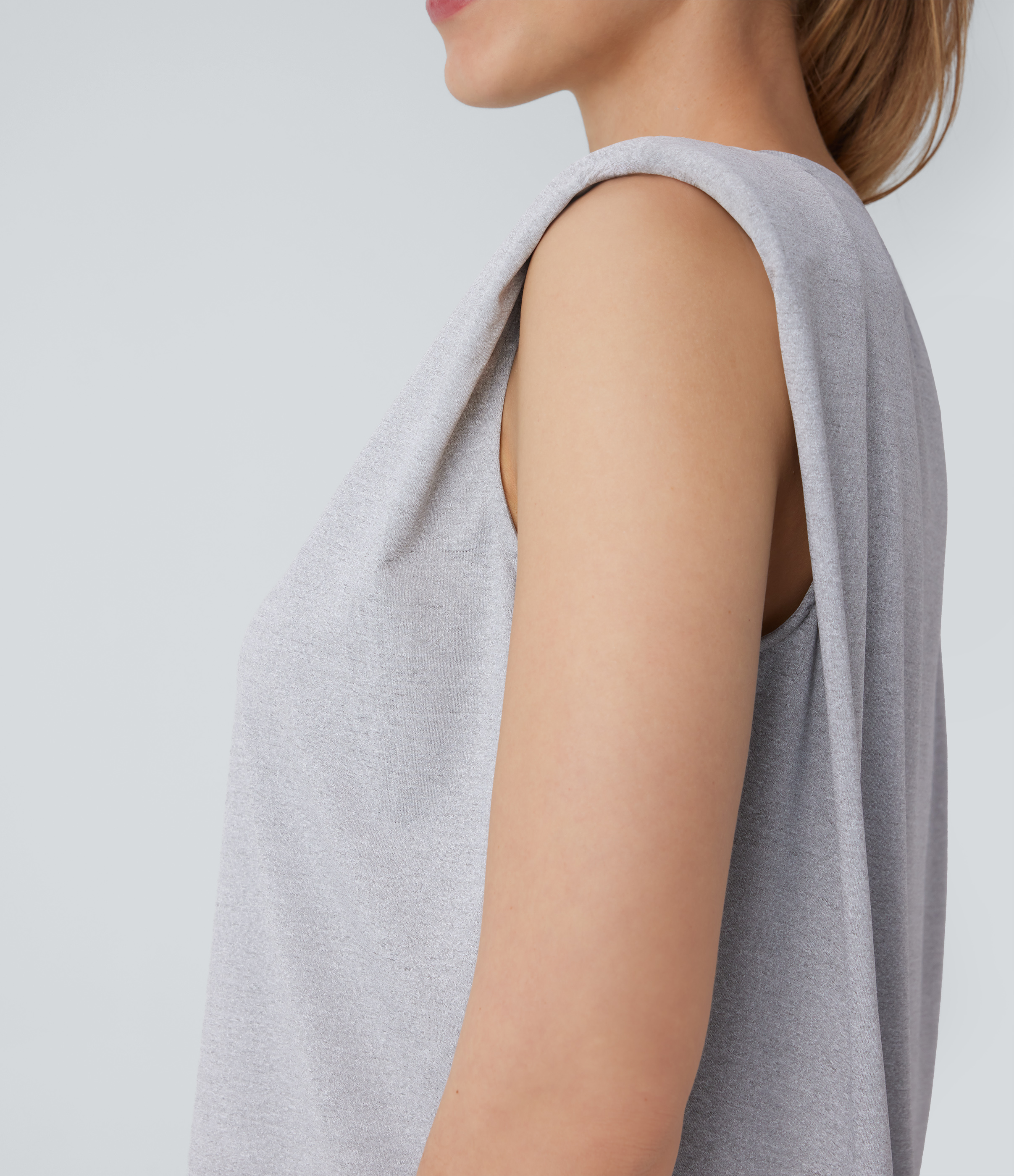 Halara Round Neck Shoulder Pads Sleeveless Work Top Tank Top - Mottled Grey - XS golf tops halter top tunic tops sleeveless tops backless top 