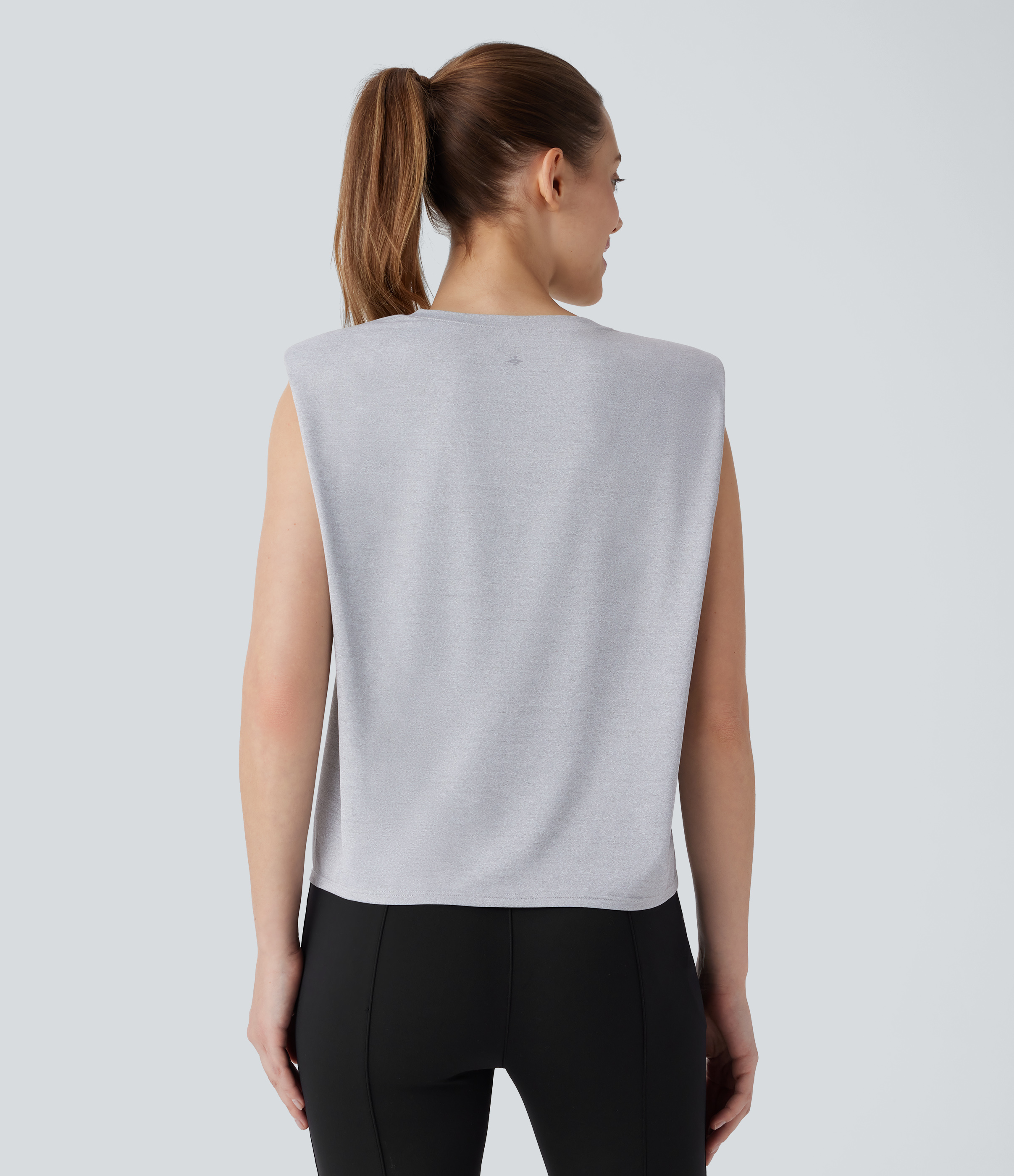 Halara Round Neck Shoulder Pads Sleeveless Work Top Tank Top - Mottled Grey - XS golf tops halter top tunic tops sleeveless tops backless top 