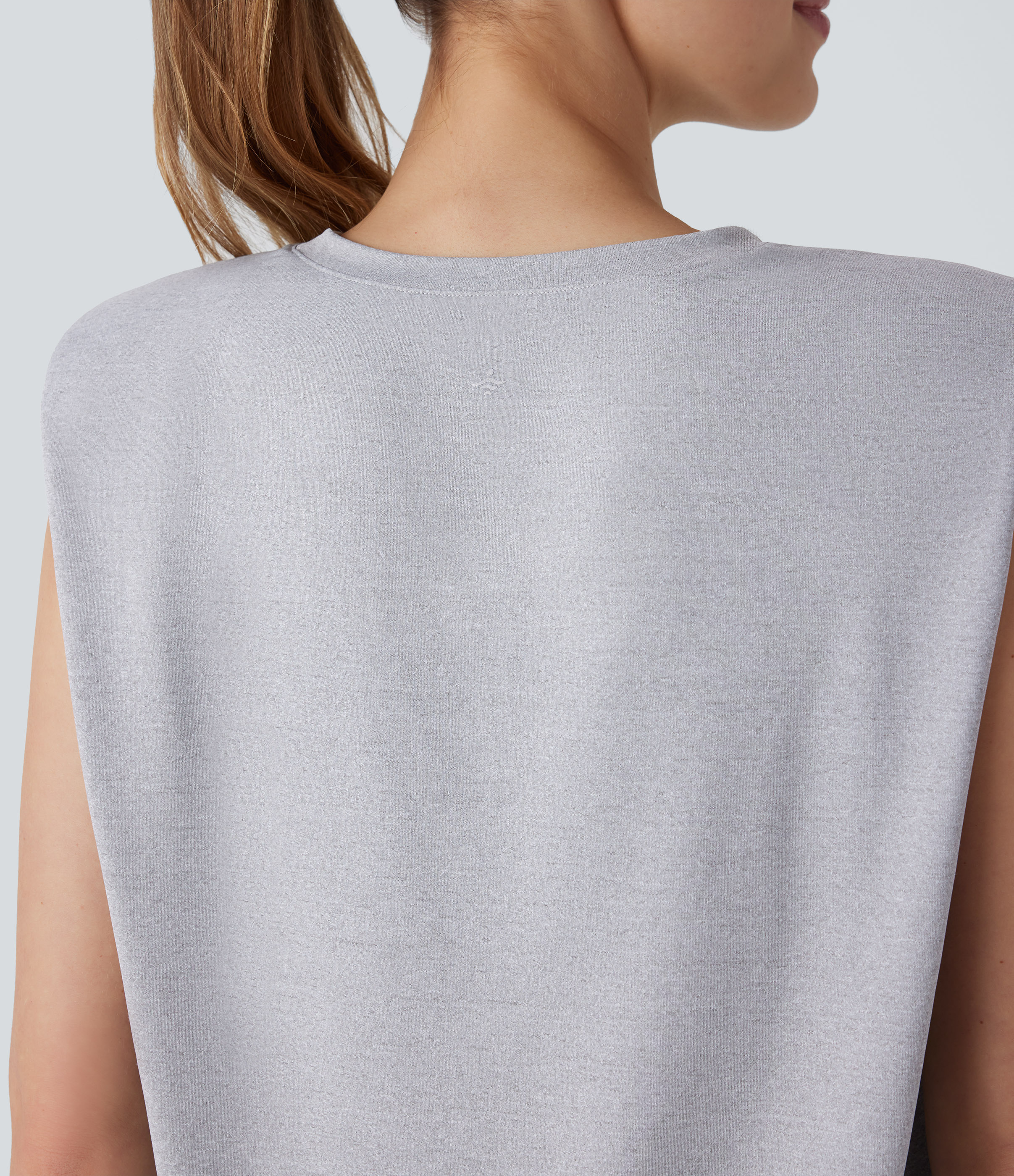 Halara Round Neck Shoulder Pads Sleeveless Work Top Tank Top - Mottled Grey - XS golf tops halter top tunic tops sleeveless tops backless top 