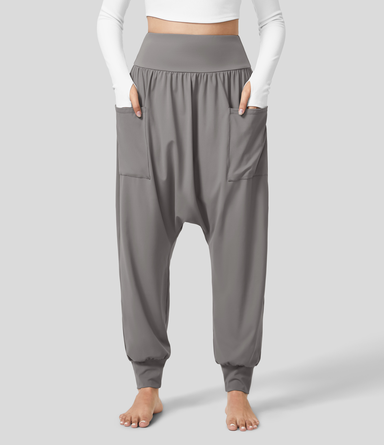Halara High Waisted Plicated Side Pocket Harem Yoga Joggers  - Steeple Gray - XS(regular) 