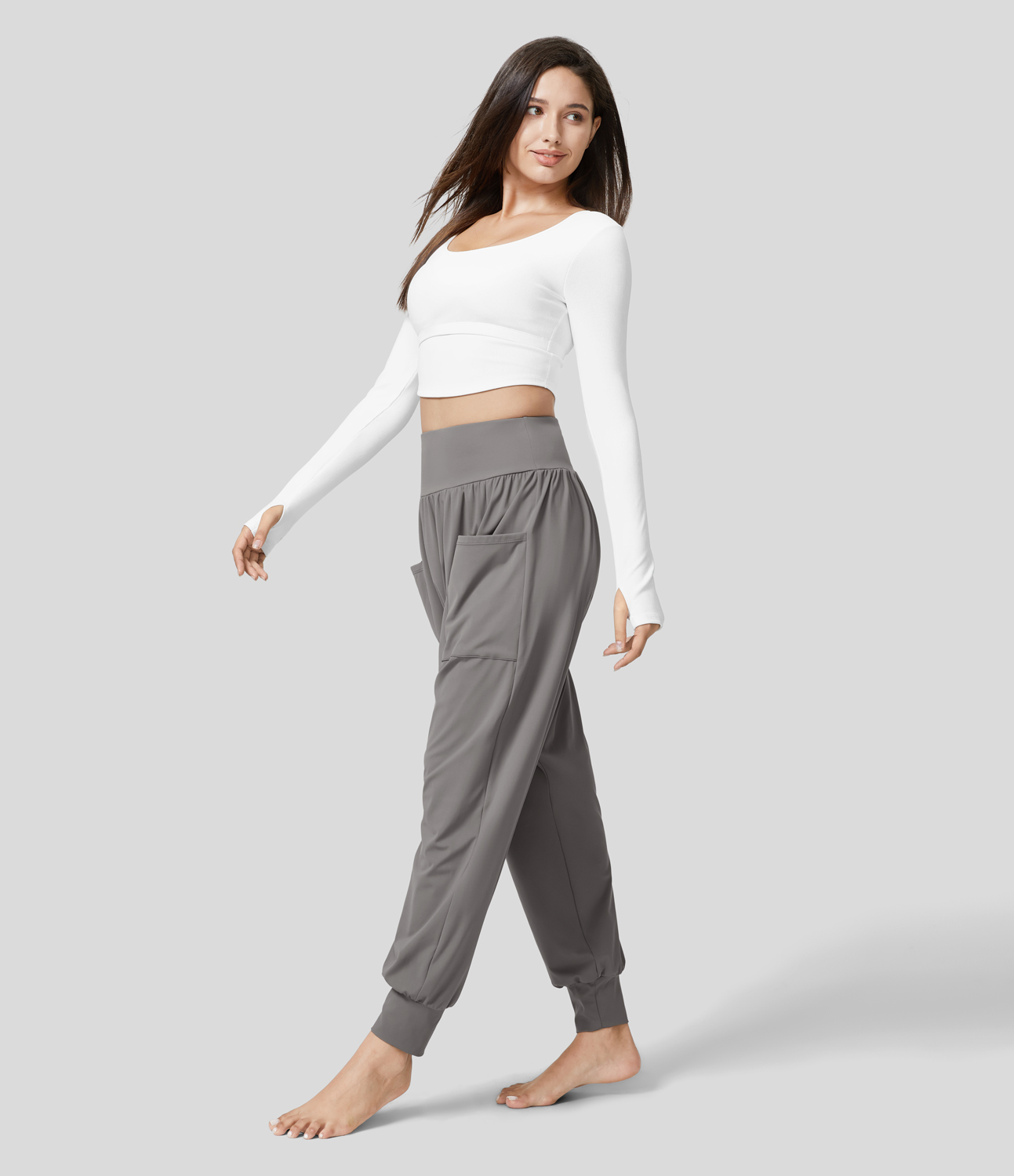 Halara High Waisted Plicated Side Pocket Harem Yoga Joggers  - Steeple Gray - XS(regular) 