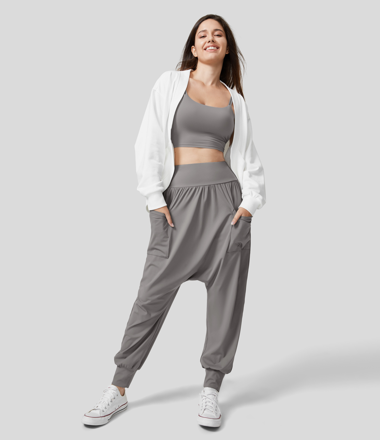 Halara High Waisted Plicated Side Pocket Harem Yoga Joggers  - Steeple Gray - XS(regular) 