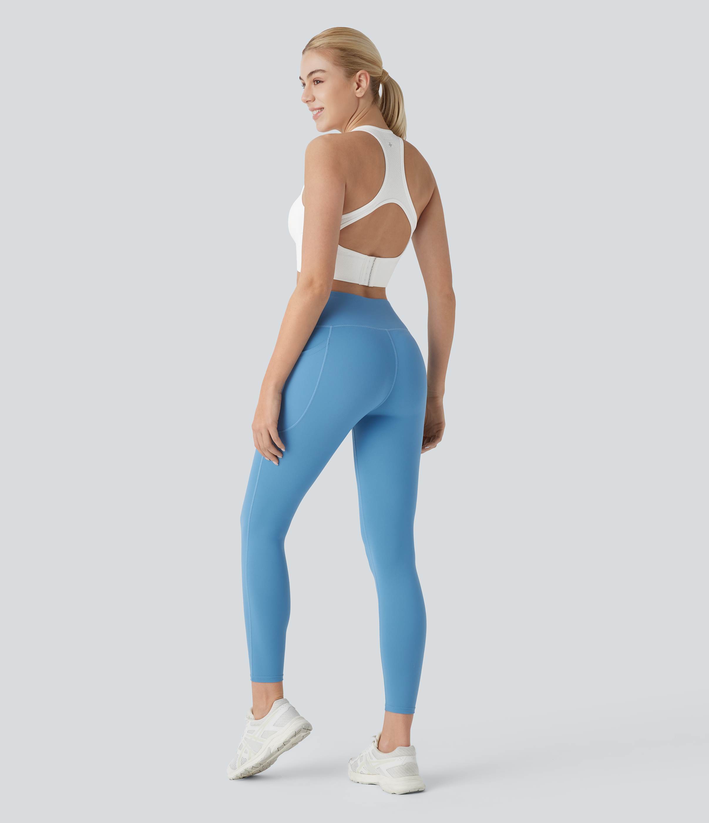 Halara Seamless Flow Square Neck Racerback Adjustable Buckle Skinny Cropped Workout Tank Top Tank Top - White - L golf tops halter top 