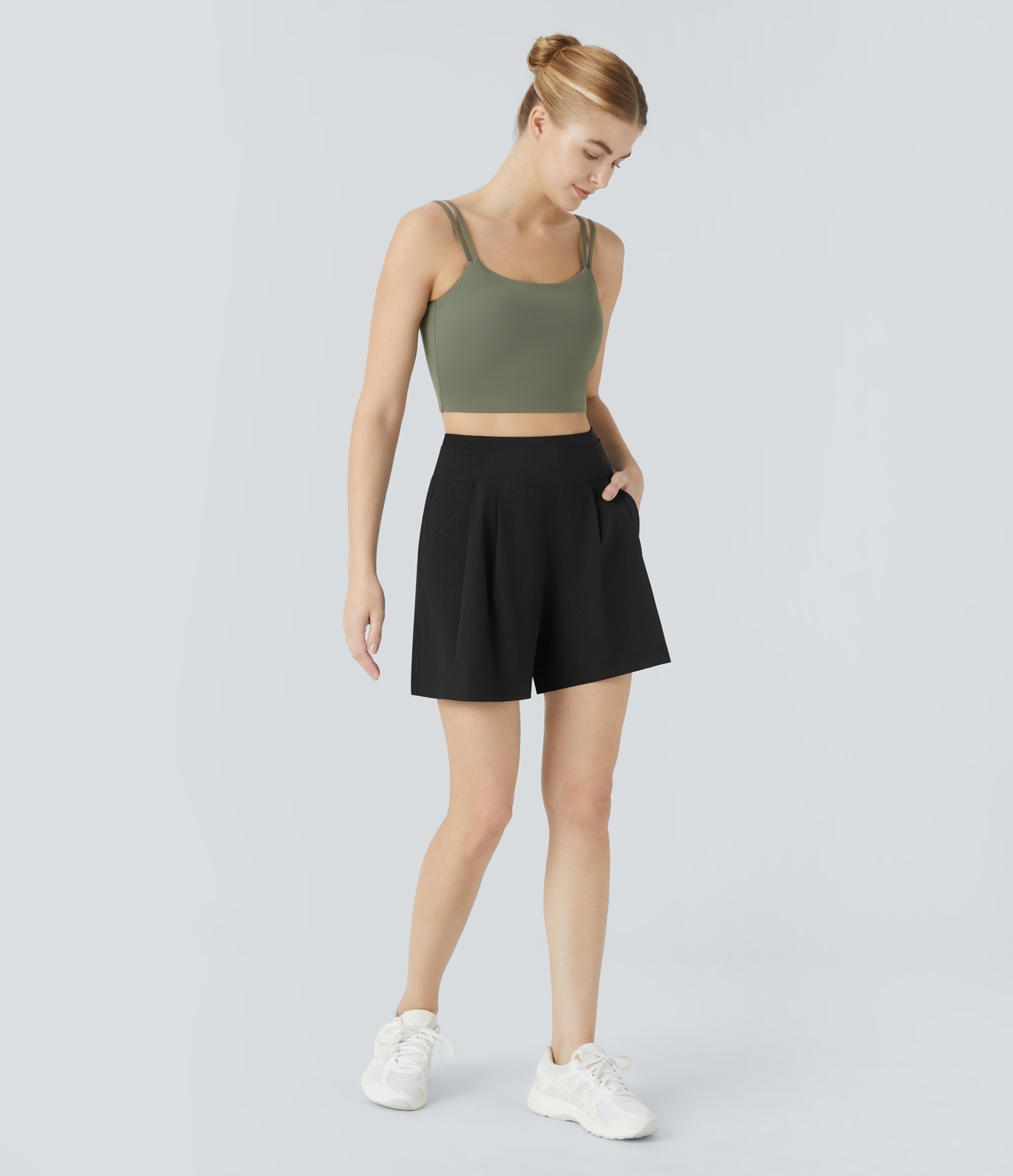 Halara High Waisted Multiple Pockets Plicated Yoga Shorts Gym Short - Black - XS booty shorts compression shorts yoga shorts 