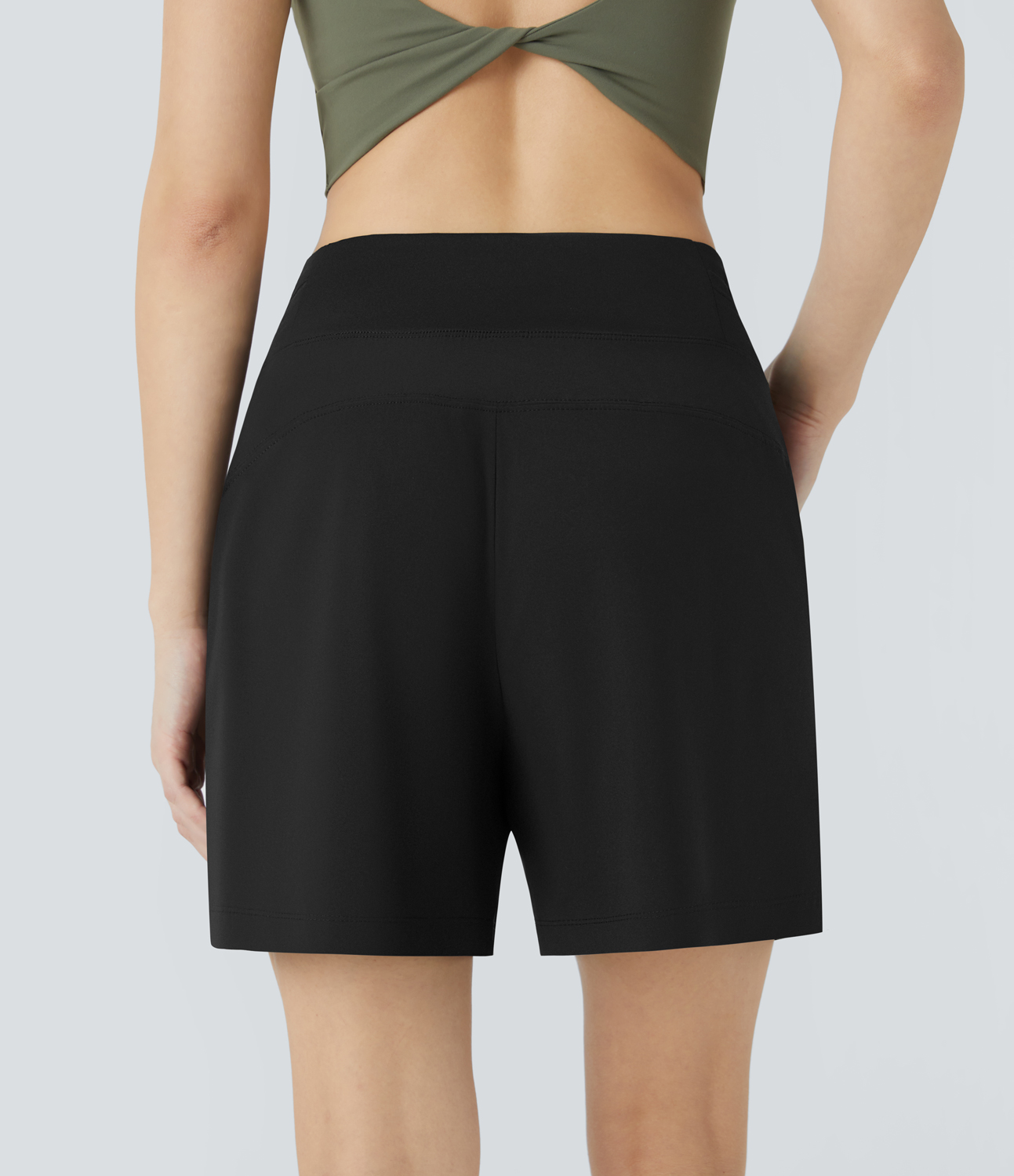 Halara High Waisted Multiple Pockets Plicated Yoga Shorts Gym Short - Black - XS booty shorts compression shorts yoga shorts 