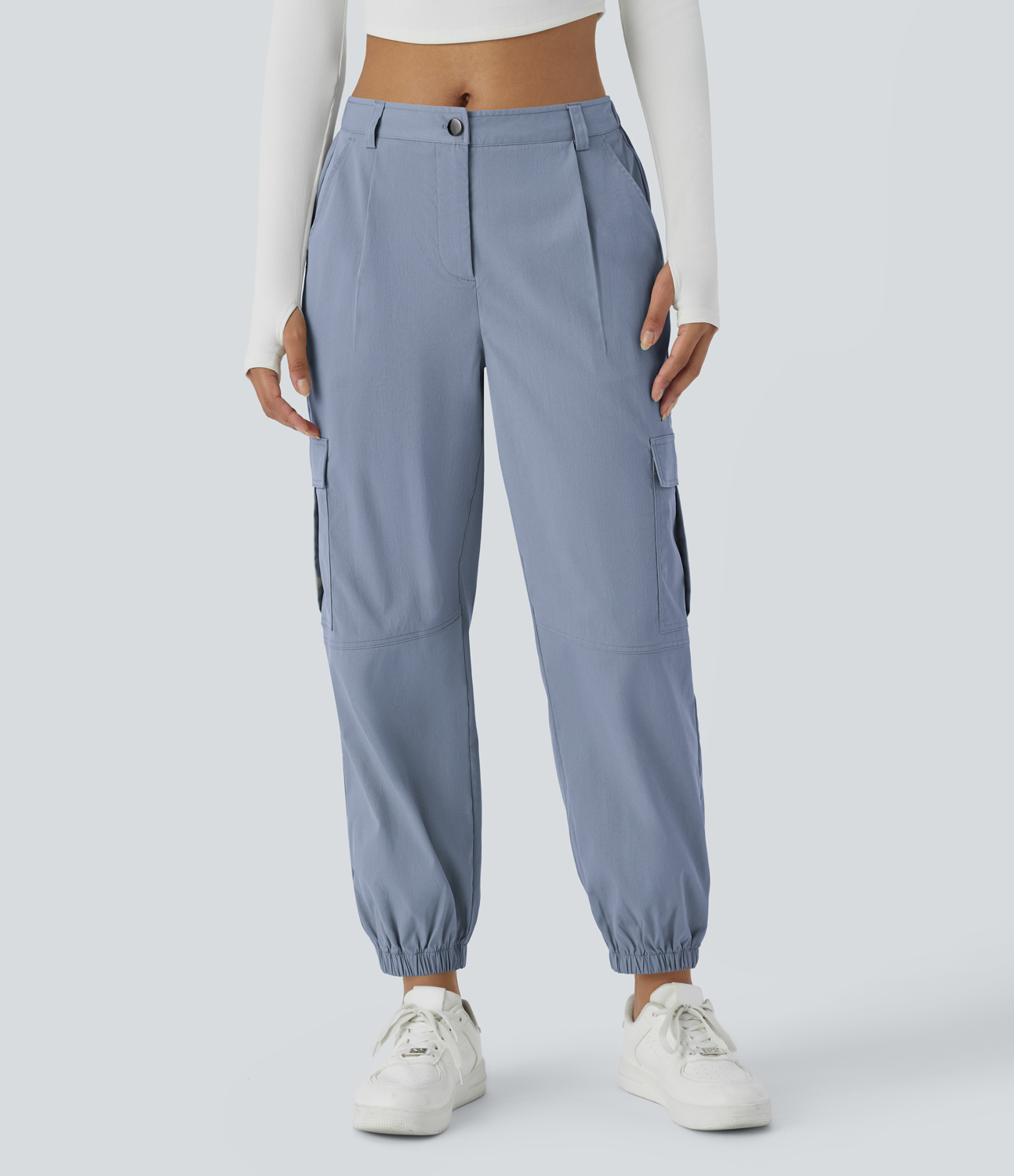 Halara Mid Rise Button Zipper Multiple Pockets Casual Cargo Joggers  - Blue Blizzard - XL(regular) 