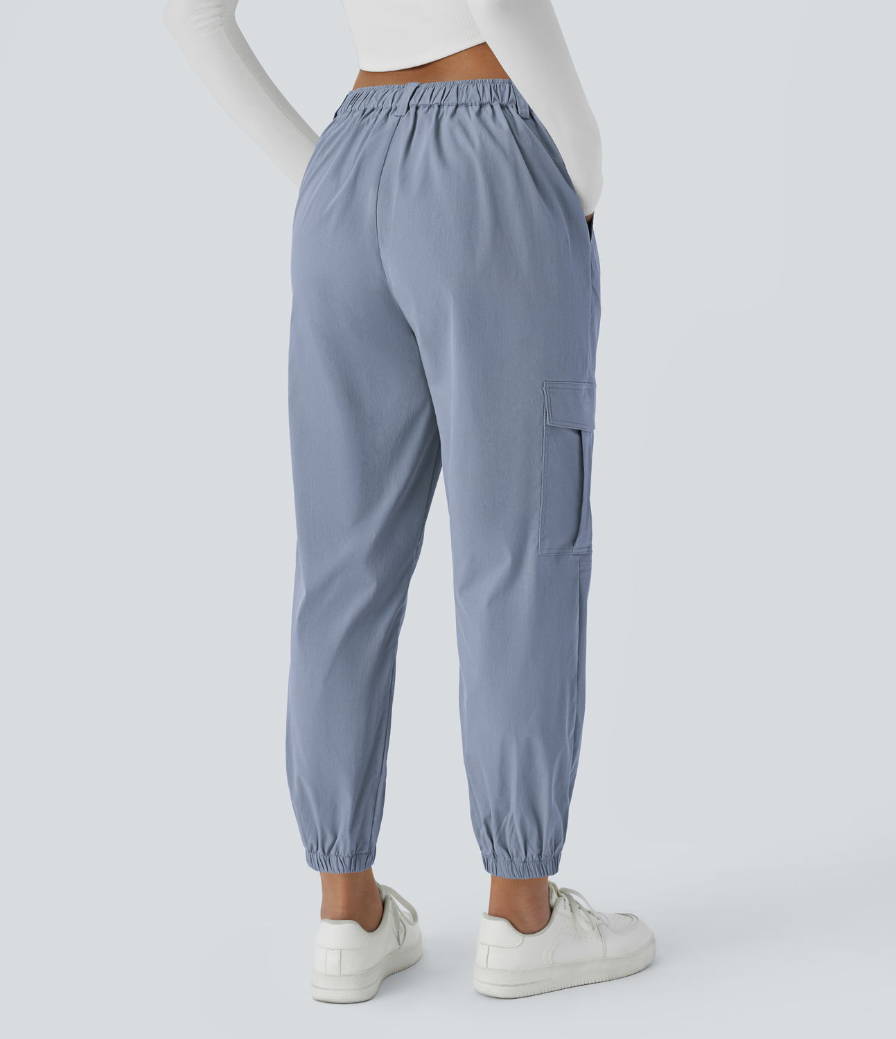 Halara Mid Rise Button Zipper Multiple Pockets Casual Cargo Joggers  - Blue Blizzard - XL(regular) 