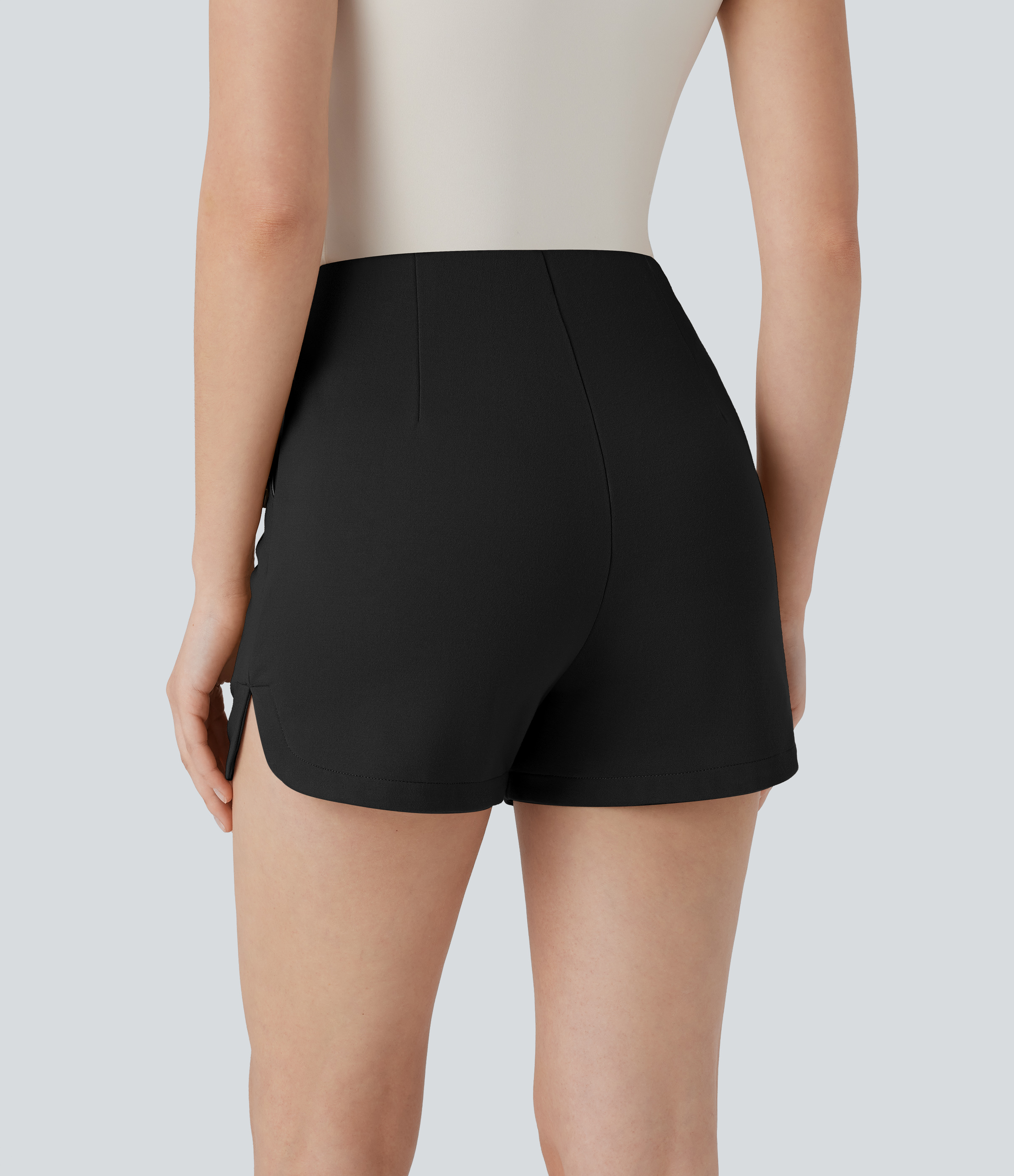 Halara High Waisted Side Pocket Curved Hem Decorative Button Work Shorts  - Black - L booty shorts compression shorts yoga shorts 