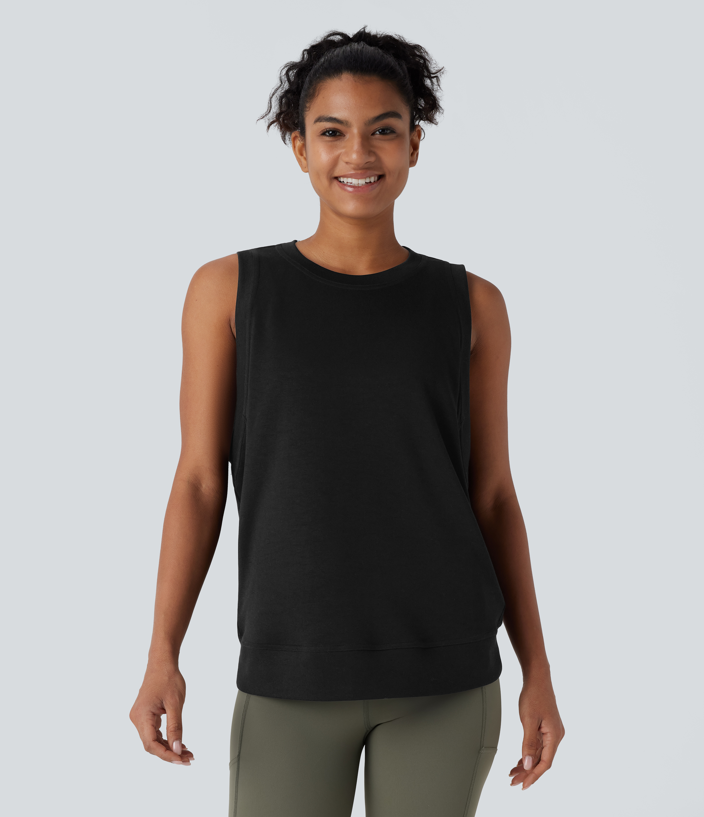 Halara Round Neck Side Pocket Casual Tank Top Tank Top - Black - S golf tops halter top tunic tops sleeveless tops backless top 