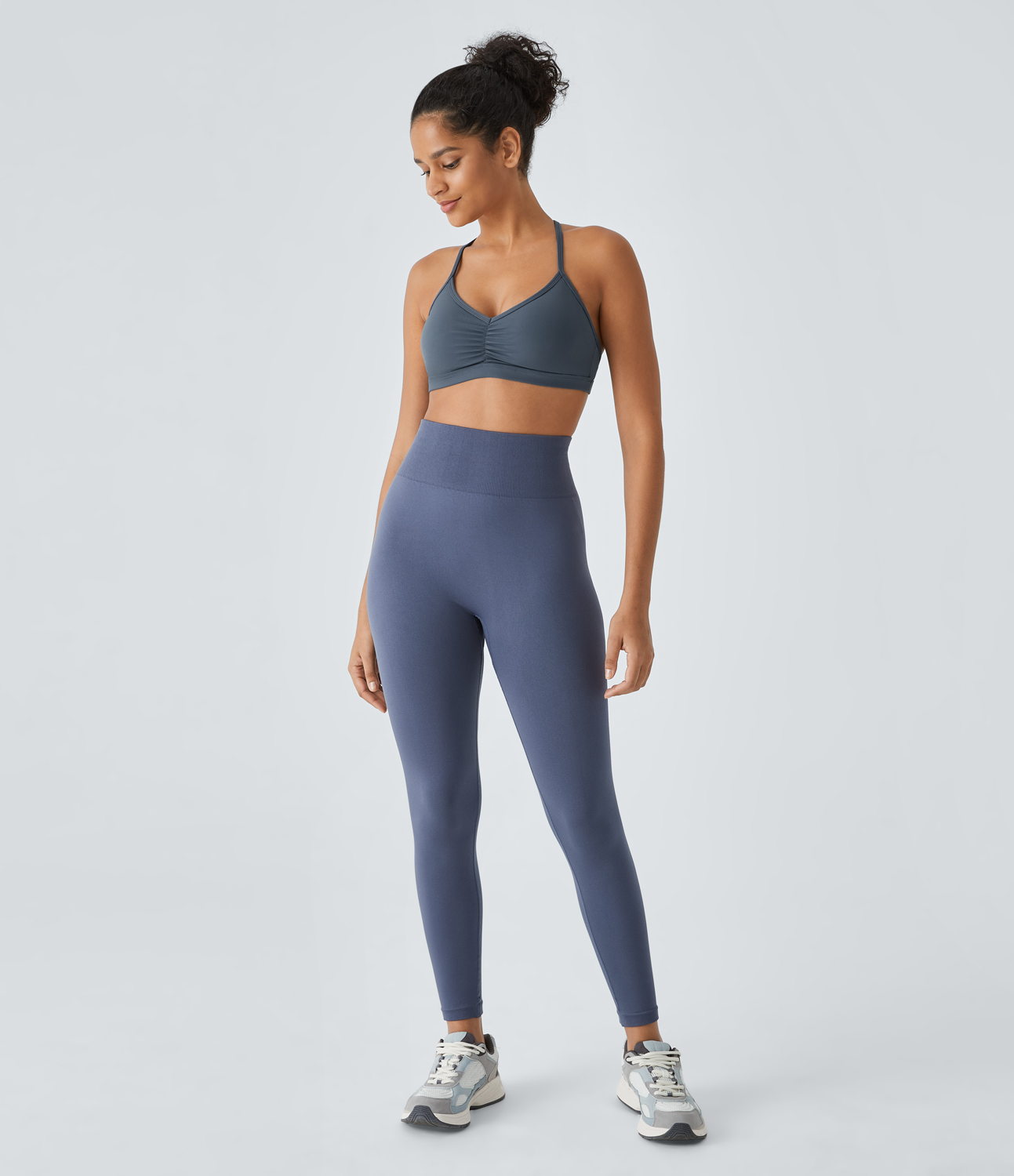 Halara Low Support Backless Ruched Yoga Sports Bra  - Flint Stone - S push up bra strapless bra backless bra sticky bra wireless bra 