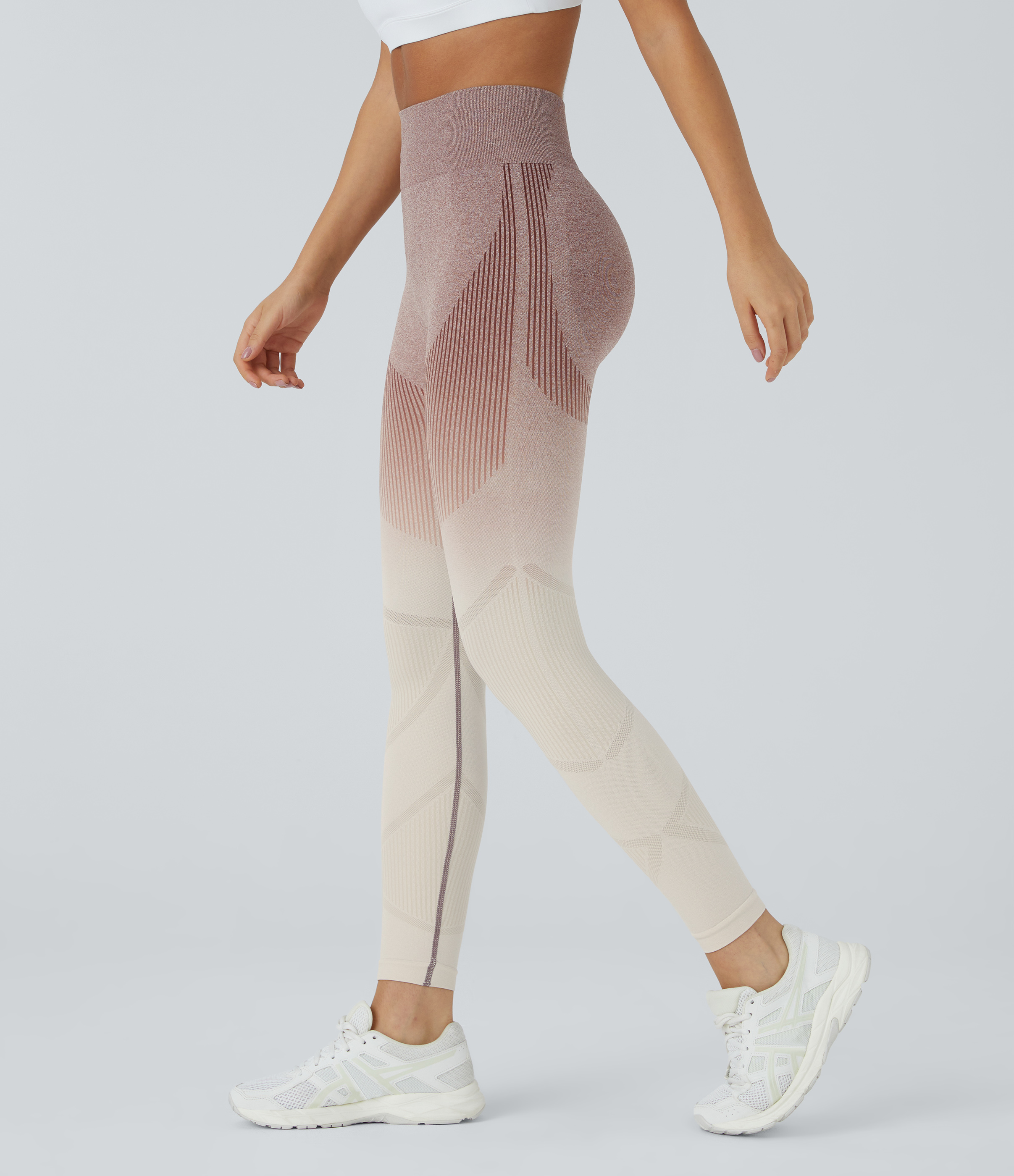 Halara Seamless Flow High Waisted Gradient Yoga Leggings  - Brown White Gradient - L gym leggings leggings with pockets 