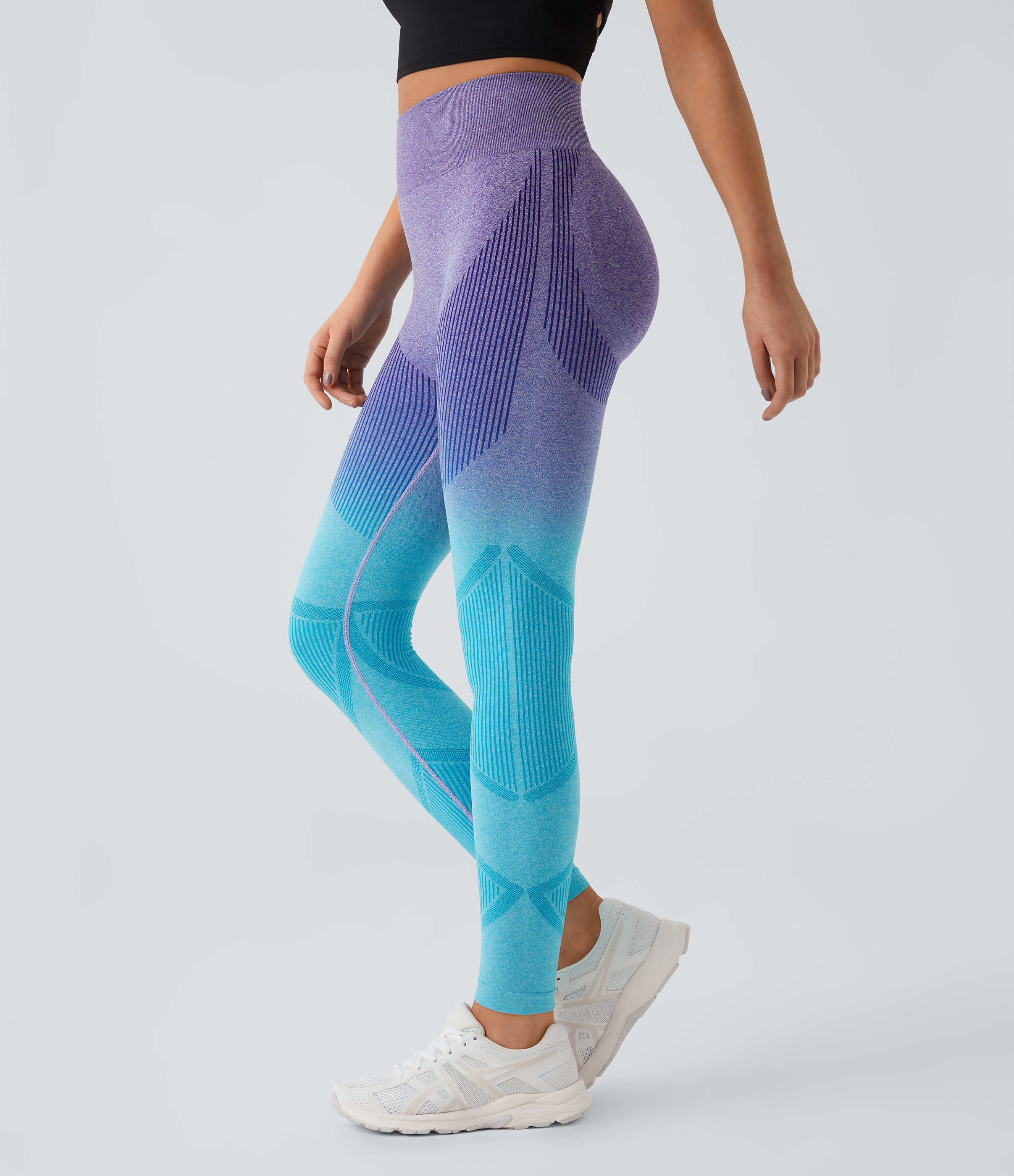 Halara Seamless Flow High Waisted Gradient Yoga Leggings  - Blue White Gradient Blue - XS gym leggings leggings with pockets 