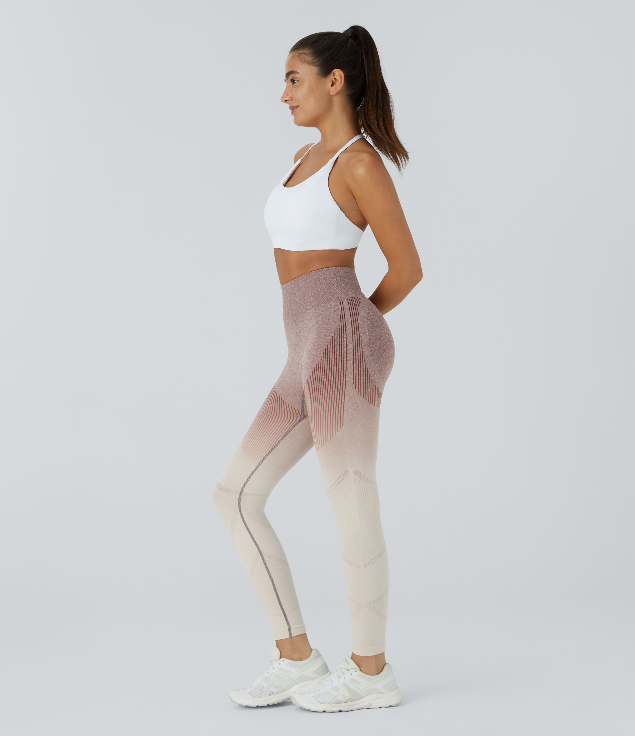 Halara Seamless Flow High Waisted Gradient Yoga Leggings  - Brown White Gradient - L gym leggings leggings with pockets 