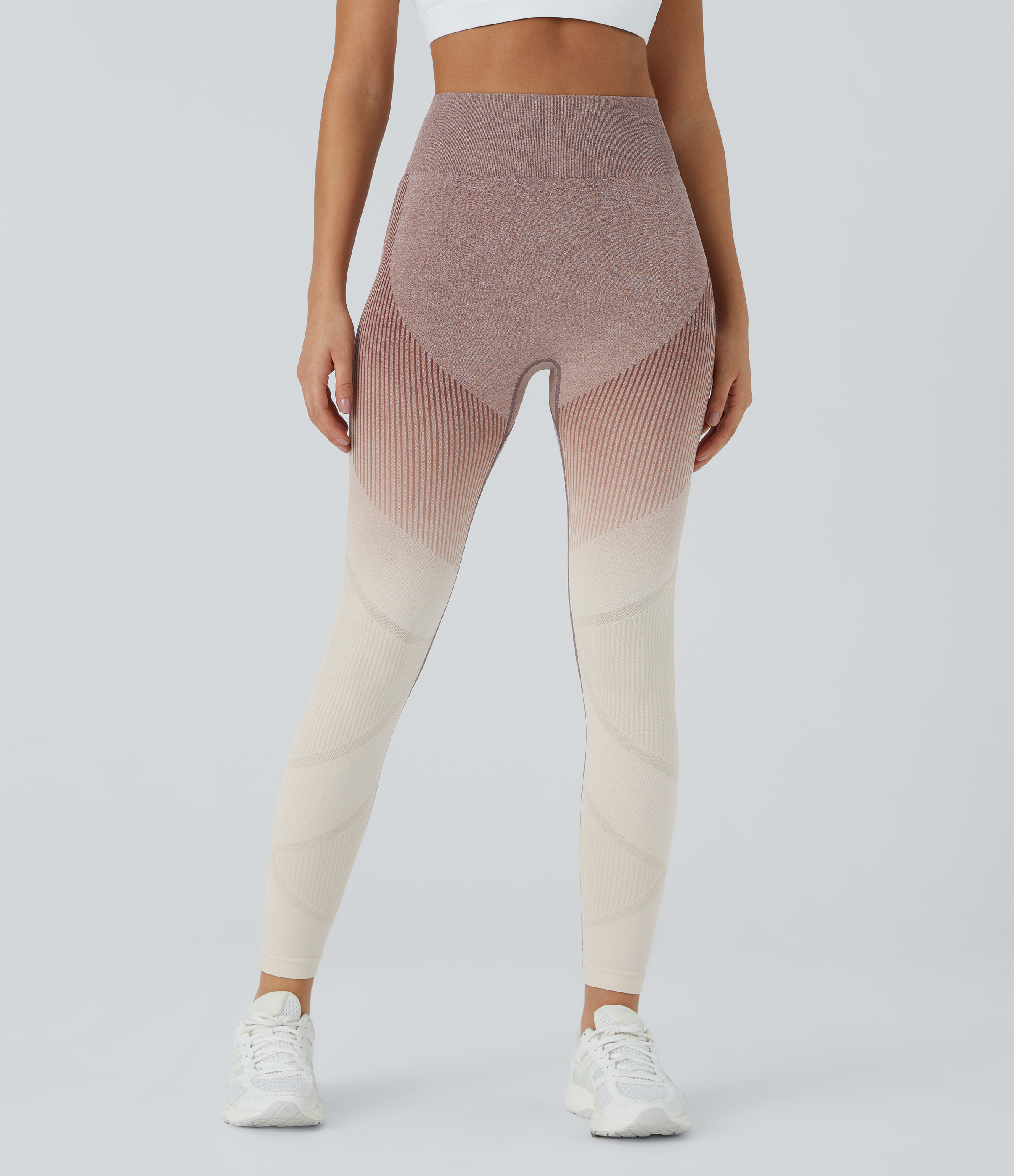 Halara Seamless Flow High Waisted Gradient Yoga Leggings  - Brown White Gradient - L gym leggings leggings with pockets 