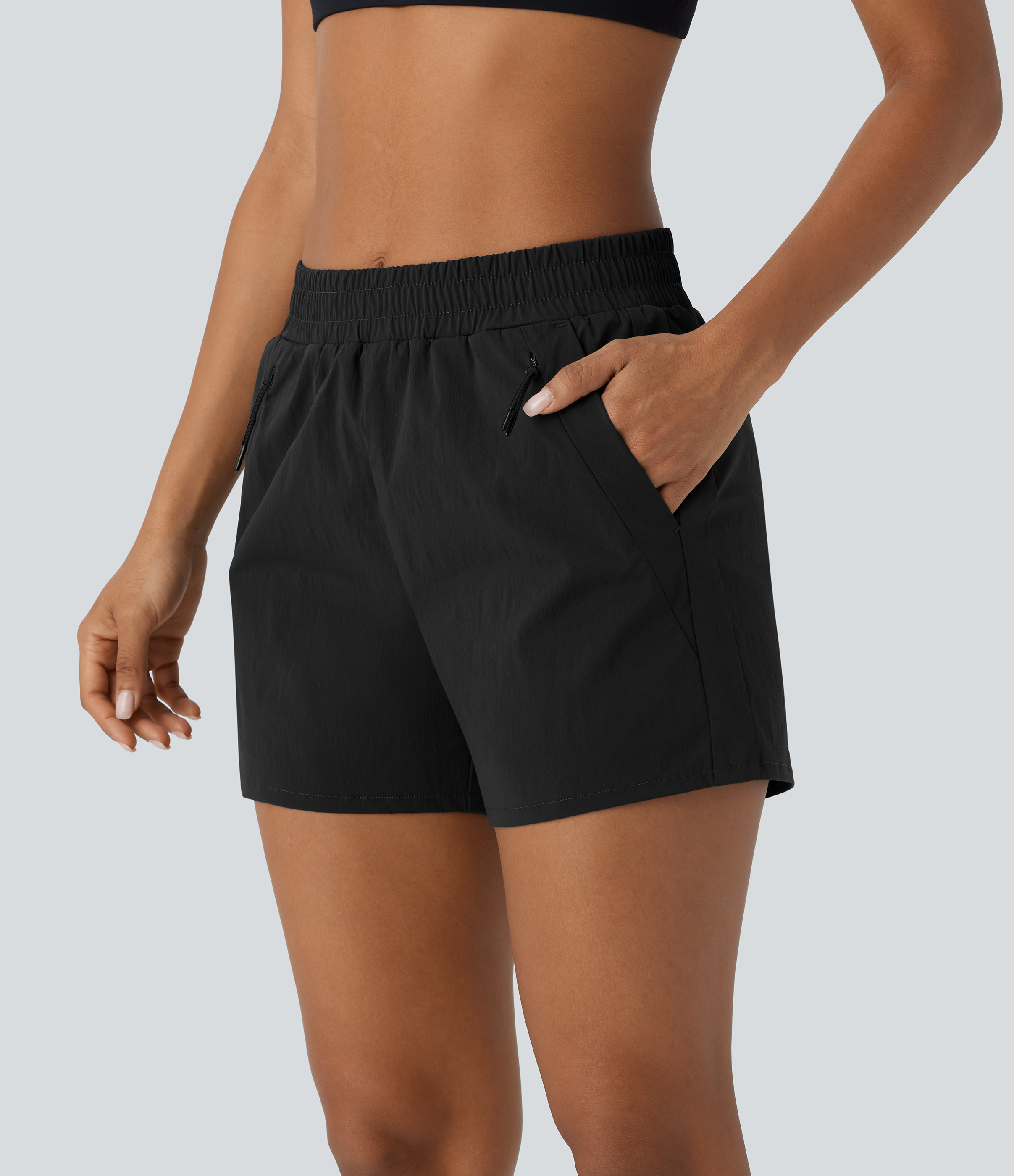 Halara Water Repellent Mid High Waisted Multiple Pockets Ripstop Hiking Shorts 3.5`` Gym Short - Black - XS booty shorts compression shorts 