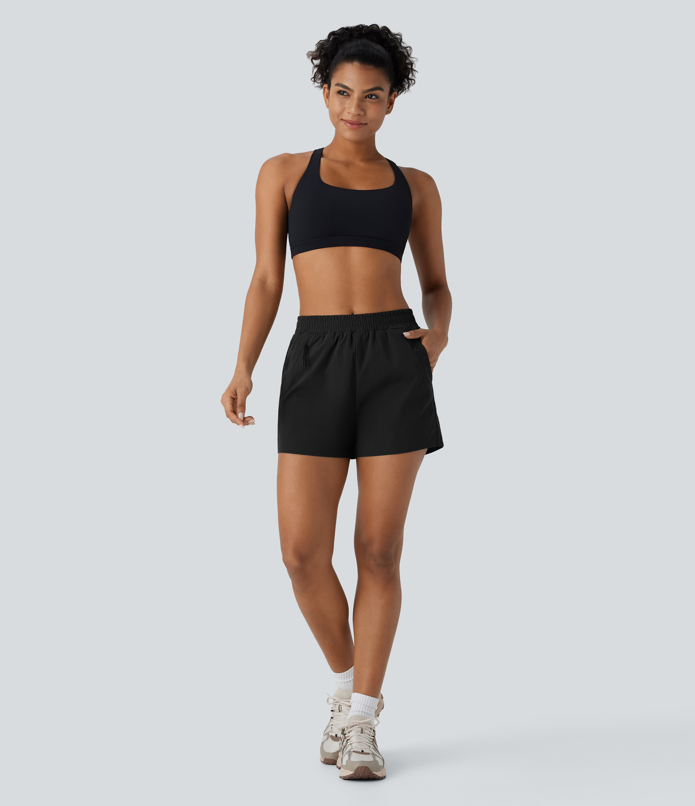 Halara Water Repellent Mid High Waisted Multiple Pockets Ripstop Hiking Shorts 3.5`` Gym Short - Black - XS booty shorts compression shorts 