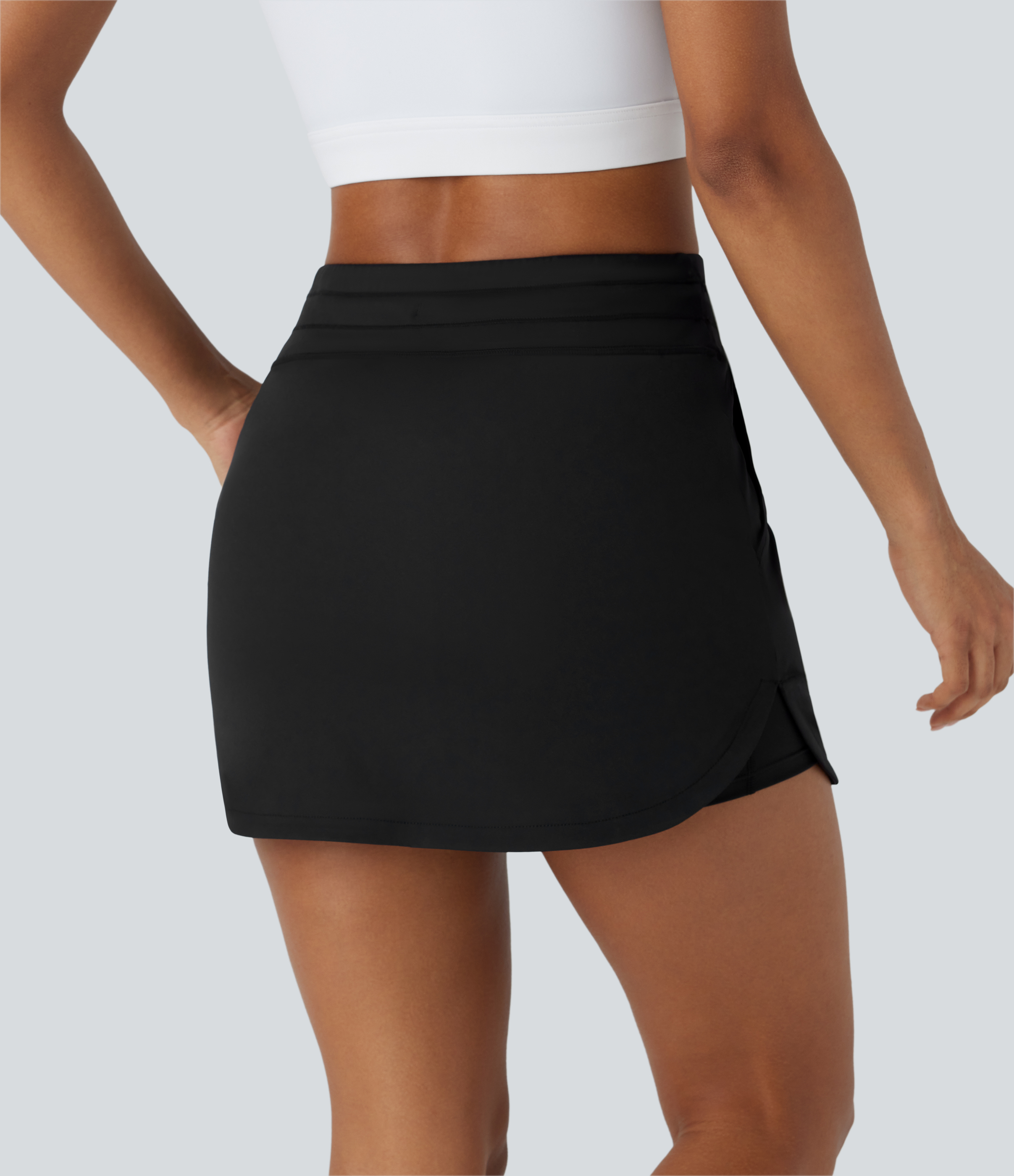 Halara High Waisted Drawstring Side Pocket 2-in-1 Curved Hem Quick Dry Mini Golf Skirt-Golf Tee Pocket  - Black - L(regular) 