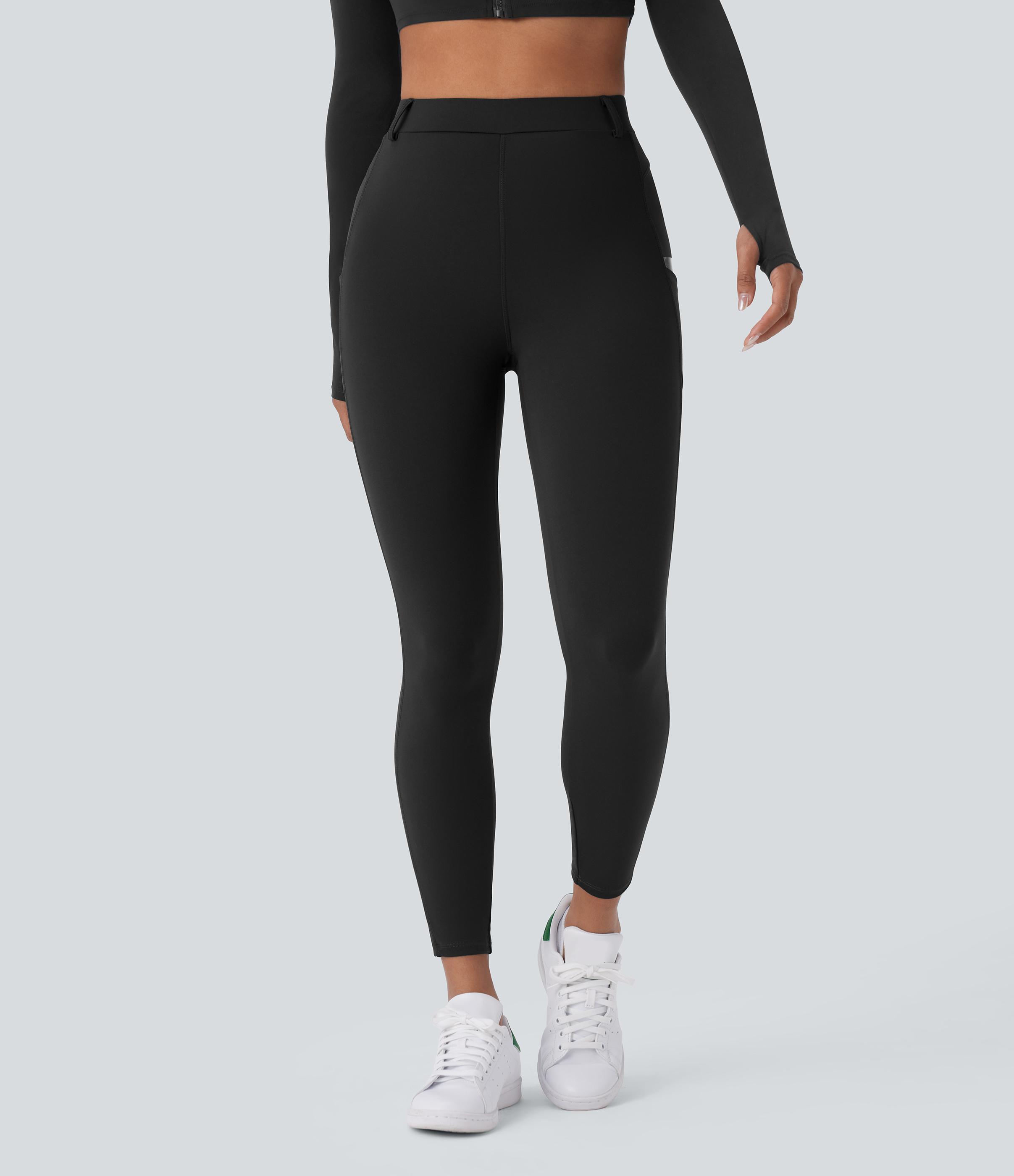 Halara HaloTek Airв„ў High Waisted Side Pocket Lacquer Line Equestrian Horse Riding Leggings  - Black - XL(7/8) gym leggings 