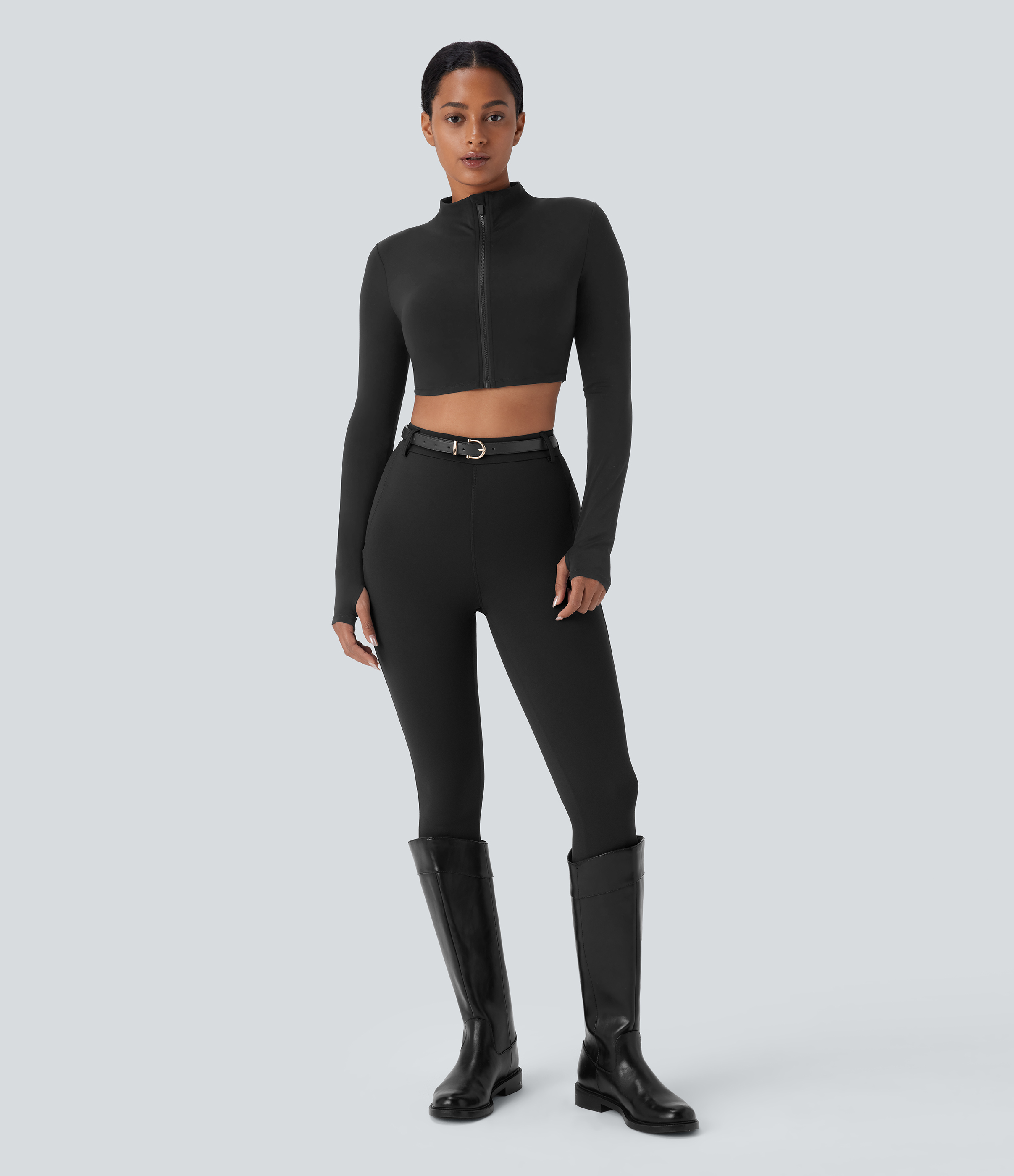 Halara HaloTek Airв„ў High Waisted Side Pocket Lacquer Line Equestrian Horse Riding Leggings  - Black - XL(7/8) gym leggings 