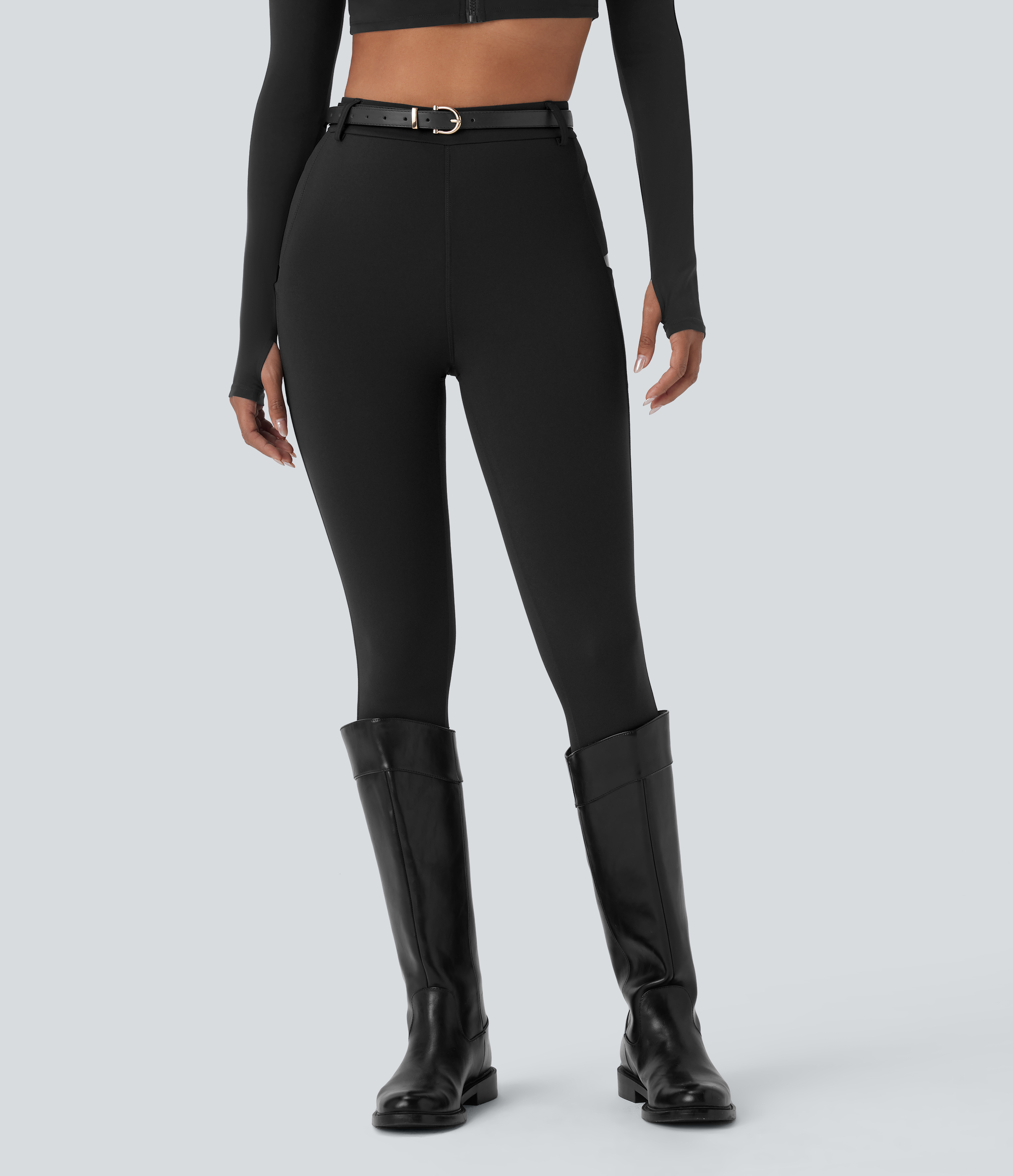 Halara HaloTek Airв„ў High Waisted Side Pocket Lacquer Line Equestrian Horse Riding Leggings  - Black - XL(7/8) gym leggings 
