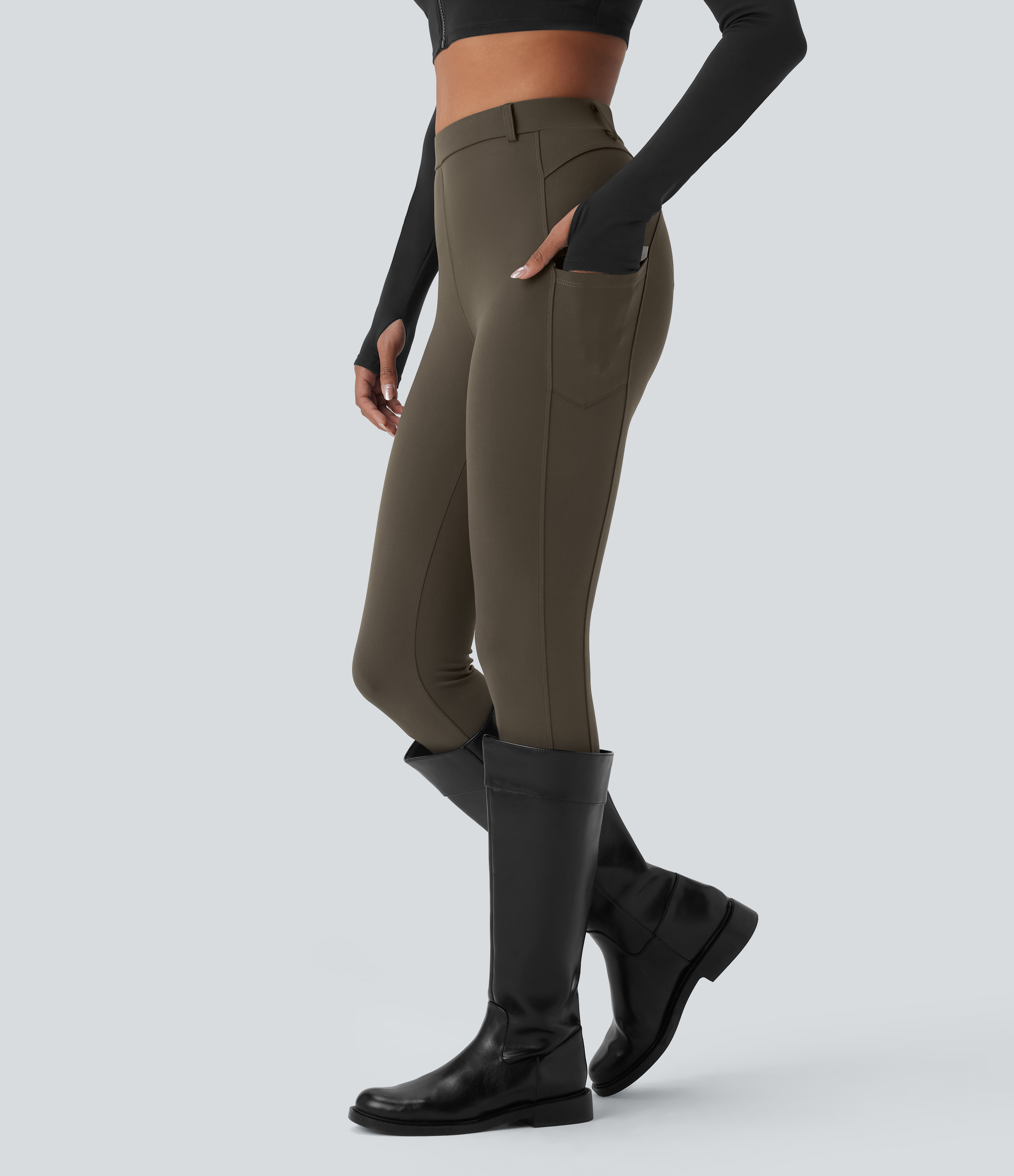Halara HaloTek Airв„ў High Waisted Side Pocket Lacquer Line Equestrian Horse Riding Leggings  - Forest Night - XL(7/8) gym leggings 