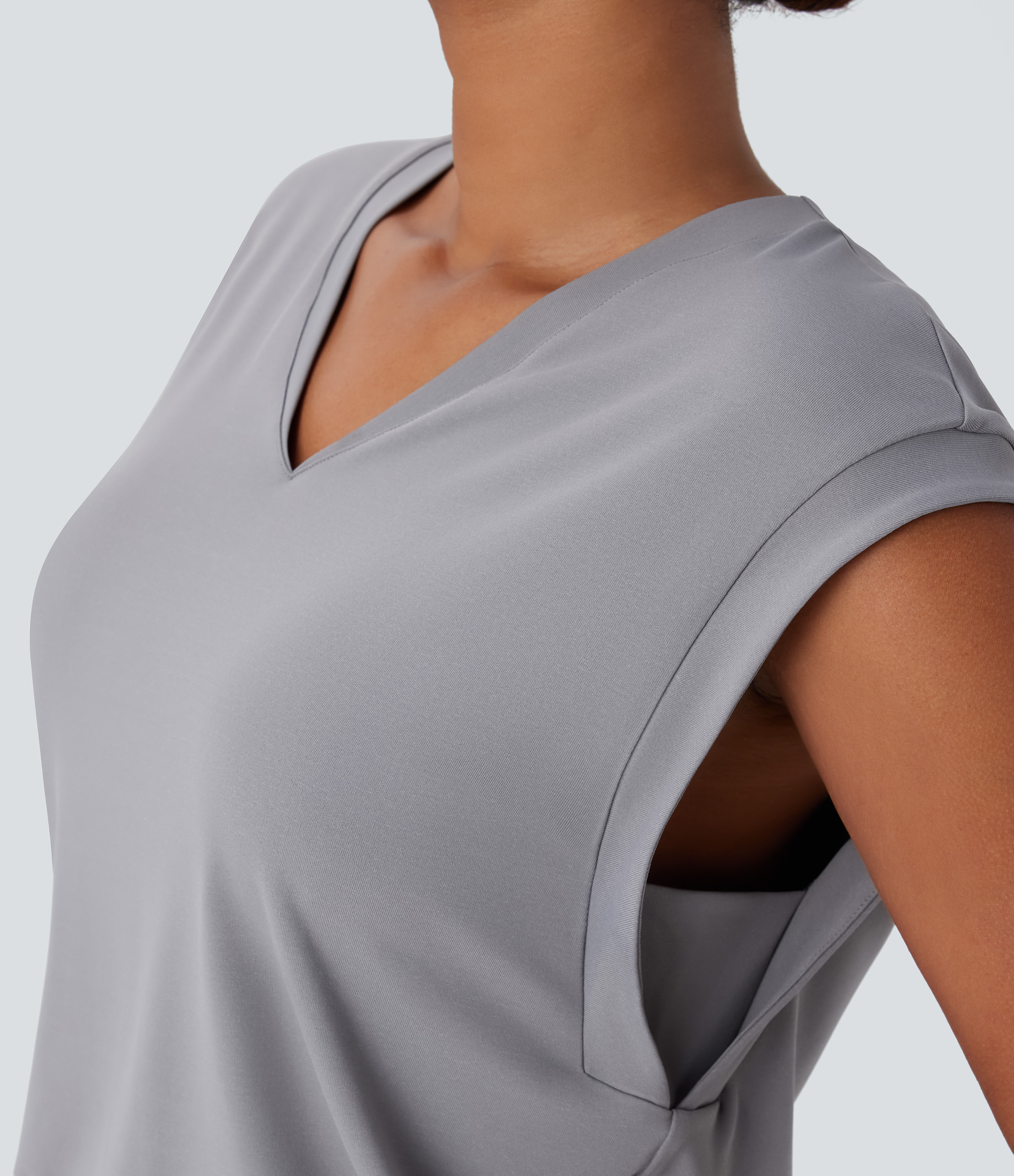 Halara V Neck Cap Sleeve Work Top Tank Top - Ultimate Gray - L golf tops halter top tunic tops sleeveless tops backless top 