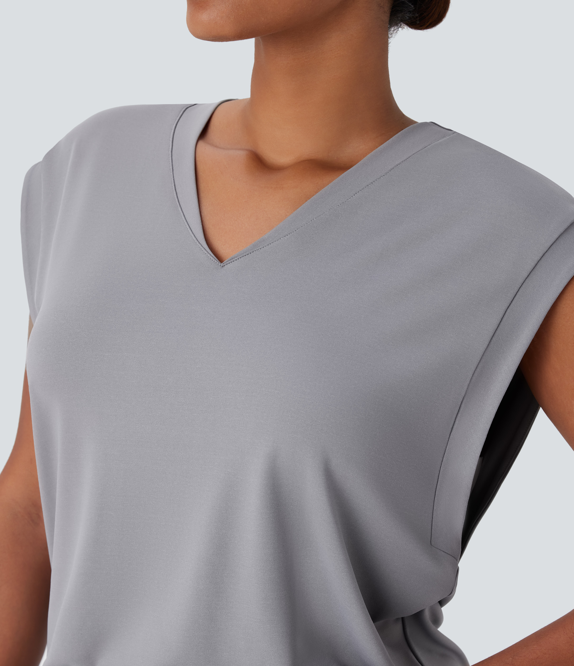 Halara V Neck Cap Sleeve Work Top Tank Top - Ultimate Gray - L golf tops halter top tunic tops sleeveless tops backless top 