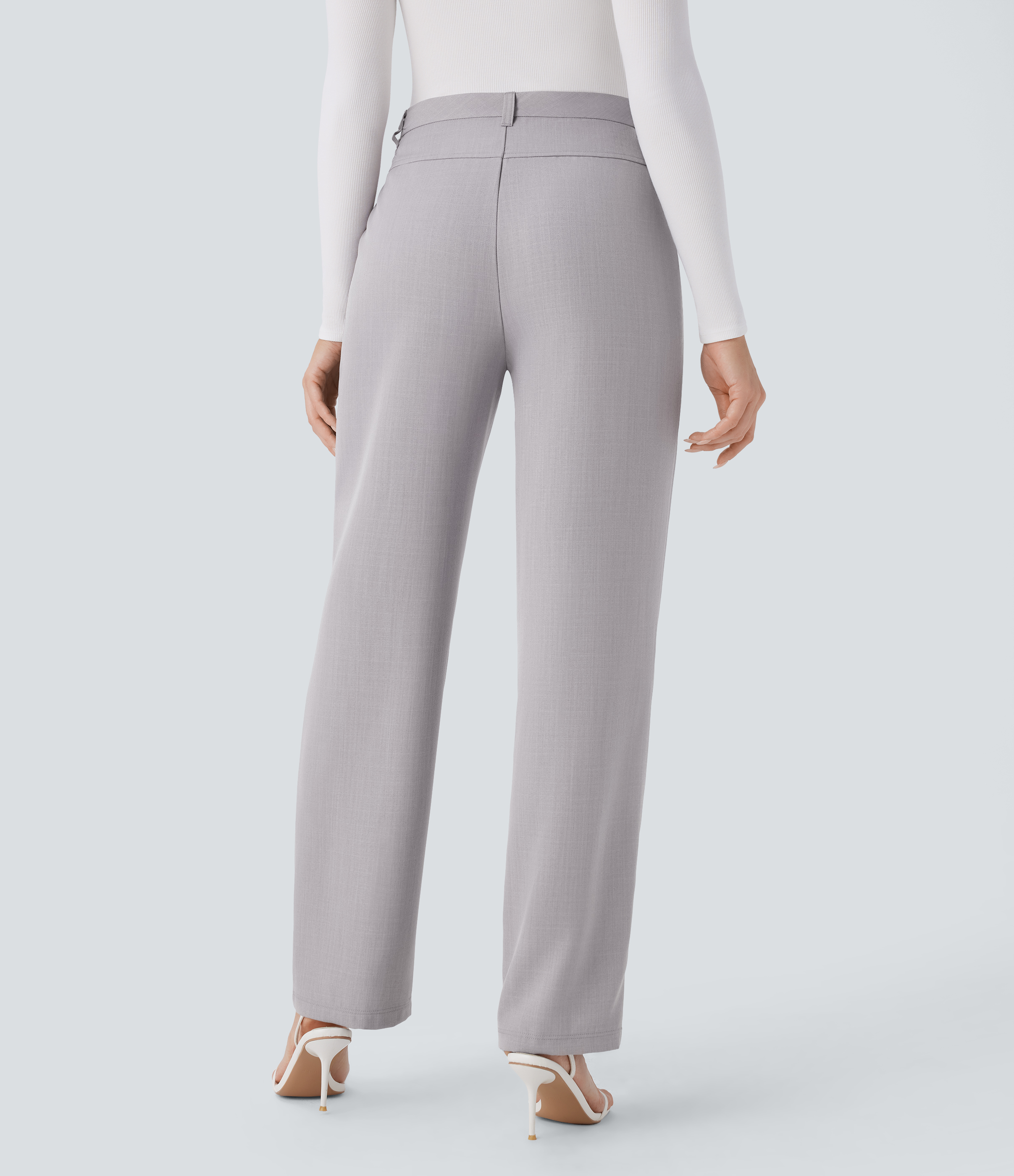 Halara High Waisted Side Pocket Straight Leg Work Pants  - Mink Ash - L(regular) sweatpants jogger pants stacked sweatpants cargo joggers 