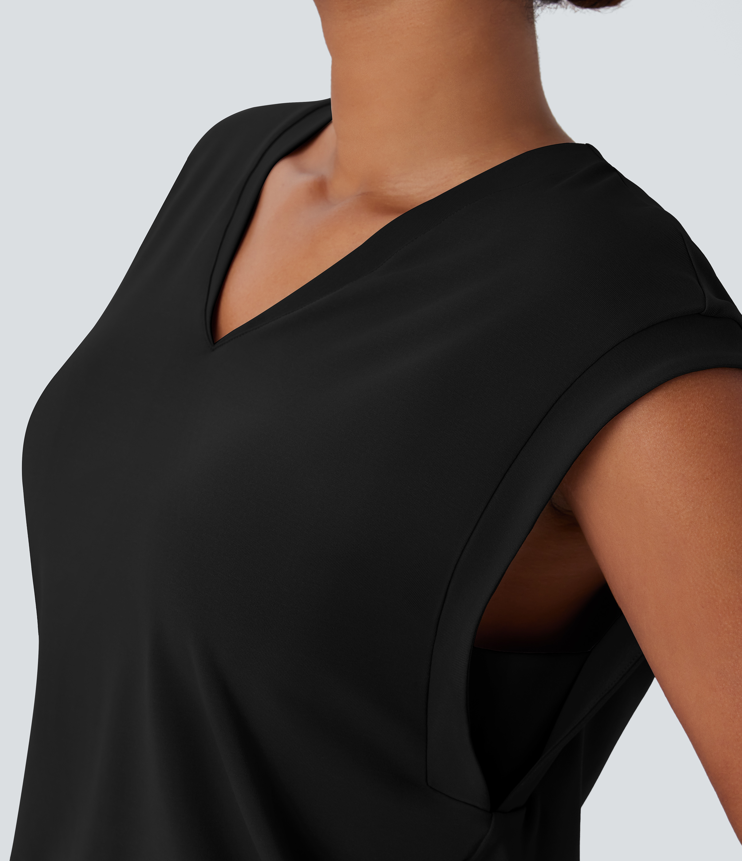 Halara V Neck Cap Sleeve Work Top Tank Top - Black - M golf tops halter top tunic tops sleeveless tops backless top 