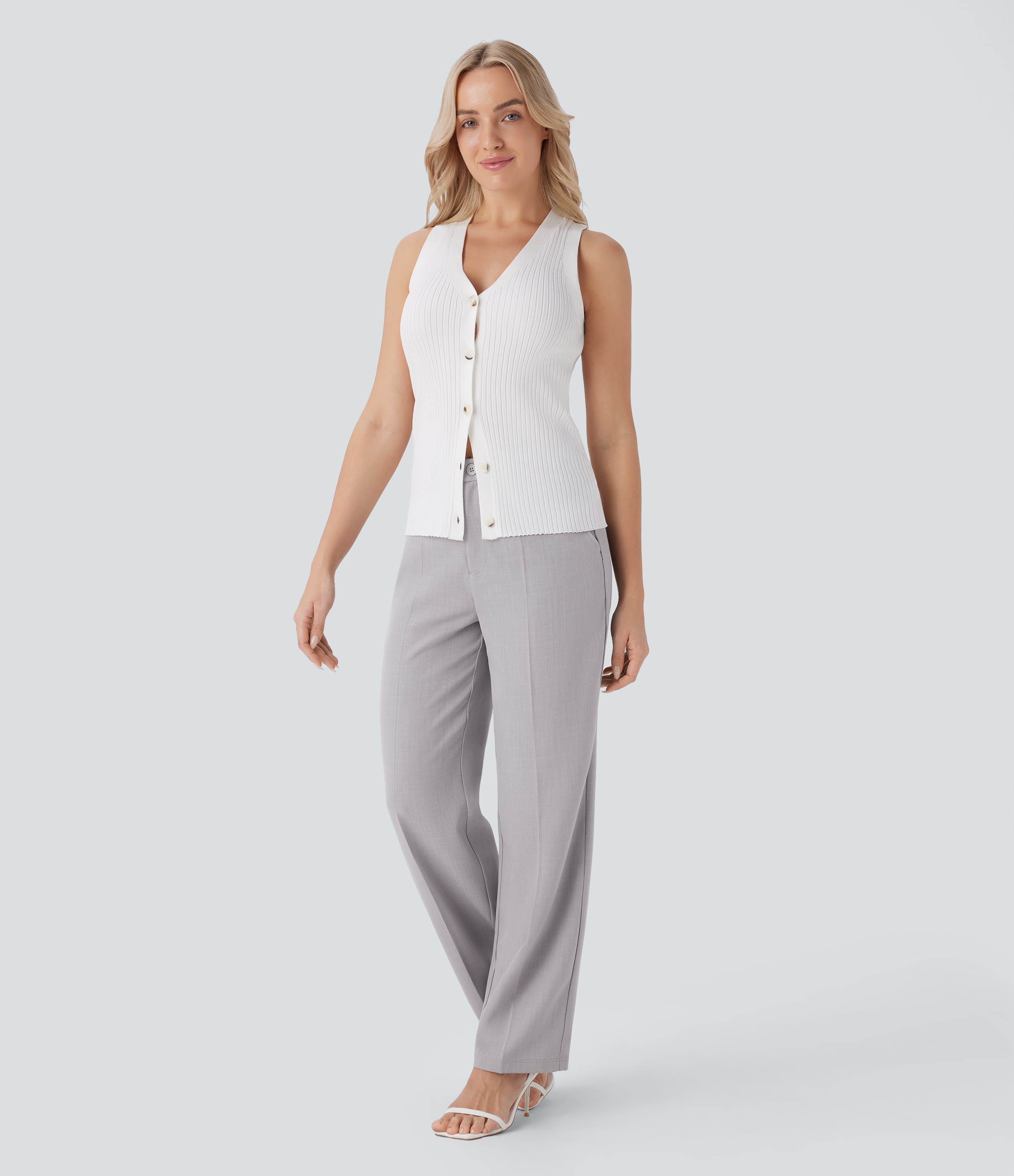 Halara High Waisted Side Pocket Straight Leg Work Pants  - Mink Ash - L(regular) sweatpants jogger pants stacked sweatpants cargo joggers 