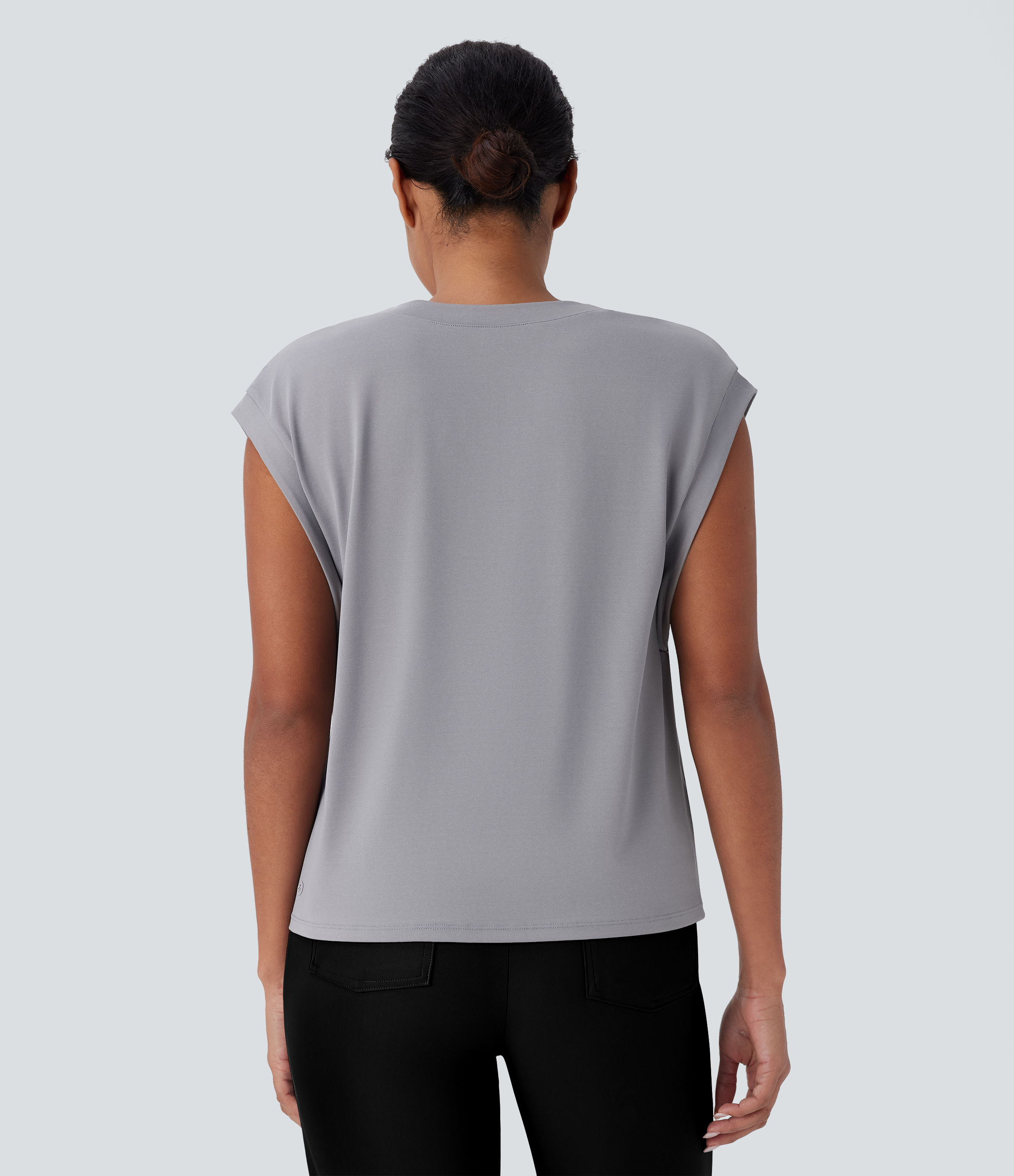 Halara V Neck Cap Sleeve Work Top Tank Top - Ultimate Gray - L golf tops halter top tunic tops sleeveless tops backless top 