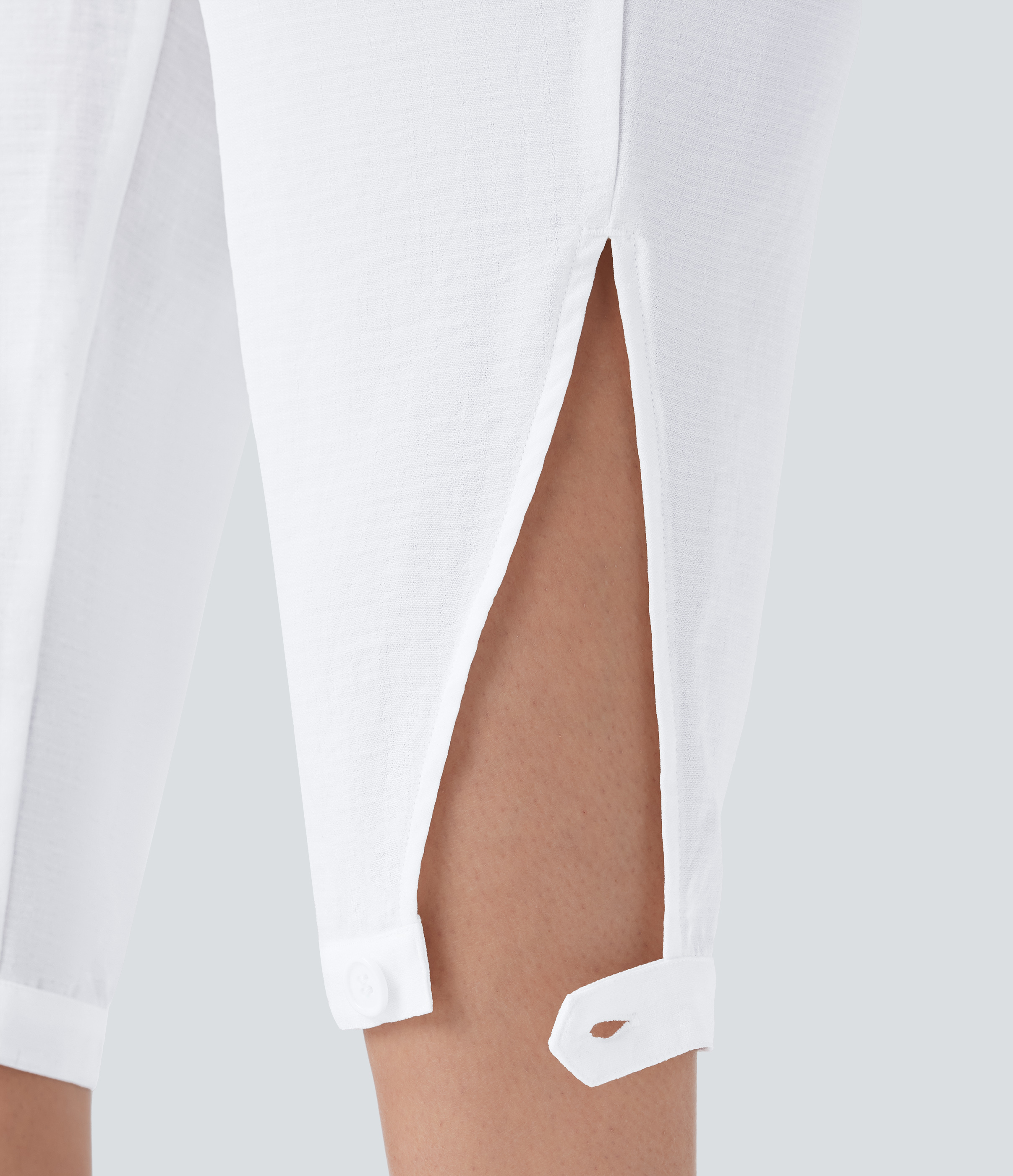 Halara High Waisted Drawstring Multiple Pockets Split Capri Linen-Feel Resort Pants  - White - L(regular) sweatpants jogger pants 