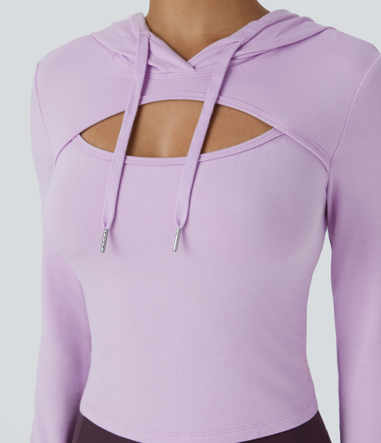 Halara Hooded Drawstring Cut Out Casual Hoodie Sweatshirt  - Misty Purple - S 