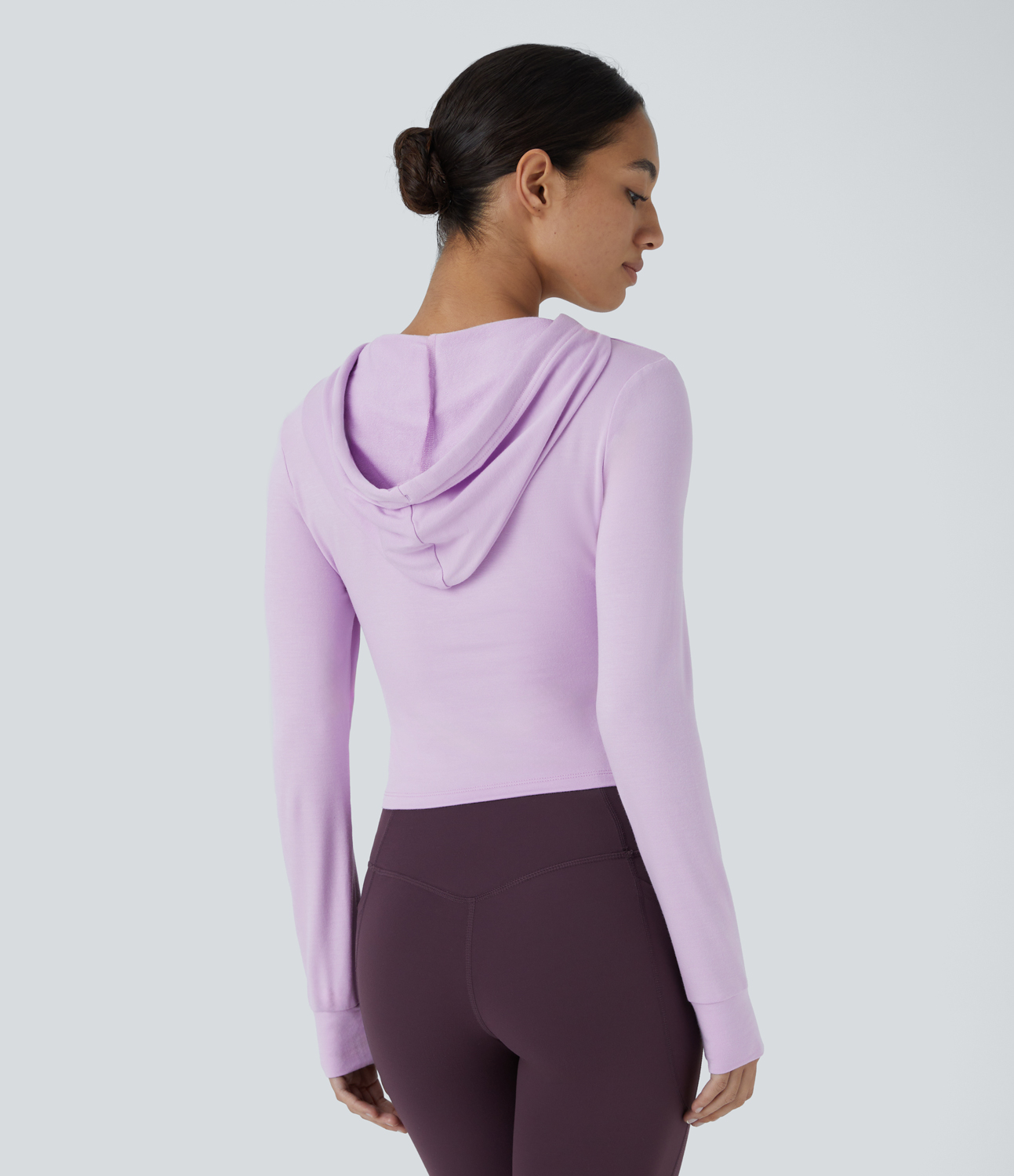 Halara Hooded Drawstring Cut Out Casual Hoodie Sweatshirt  - Misty Purple - S 