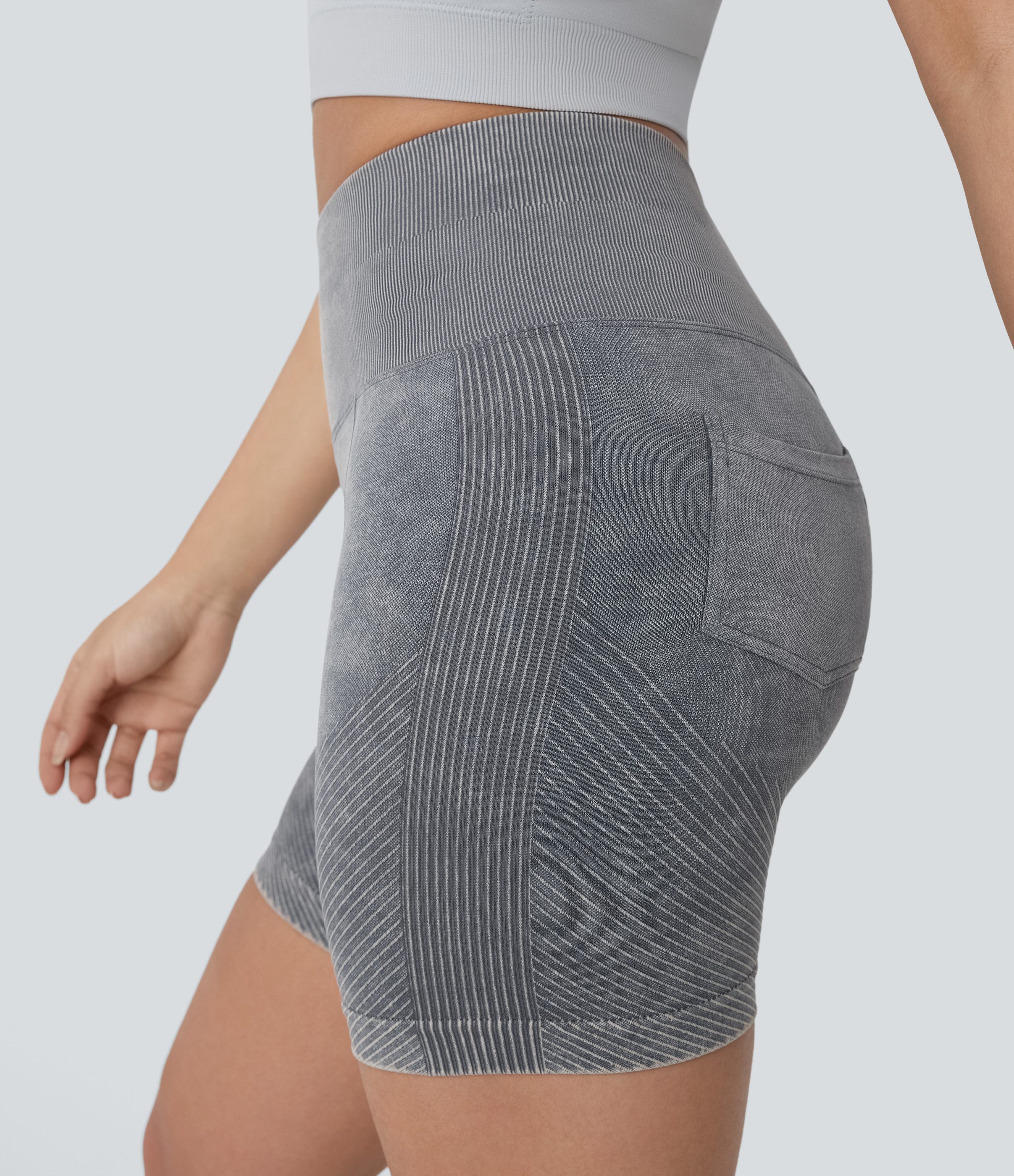 Halara Seamless Flow High Waisted Back Pocket Washed Yoga Biker Shorts 5.5``  - Skyrocket - S(regular) biker shorts women black biker shorts 
