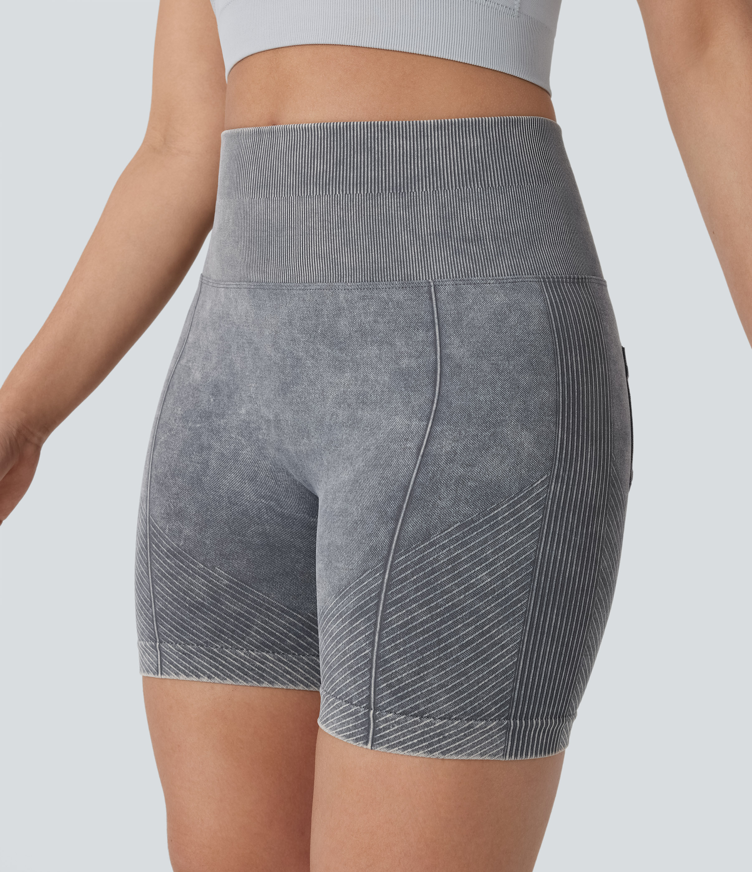 Halara Seamless Flow High Waisted Back Pocket Washed Yoga Biker Shorts 5.5``  - Skyrocket - S(regular) biker shorts women black biker shorts 