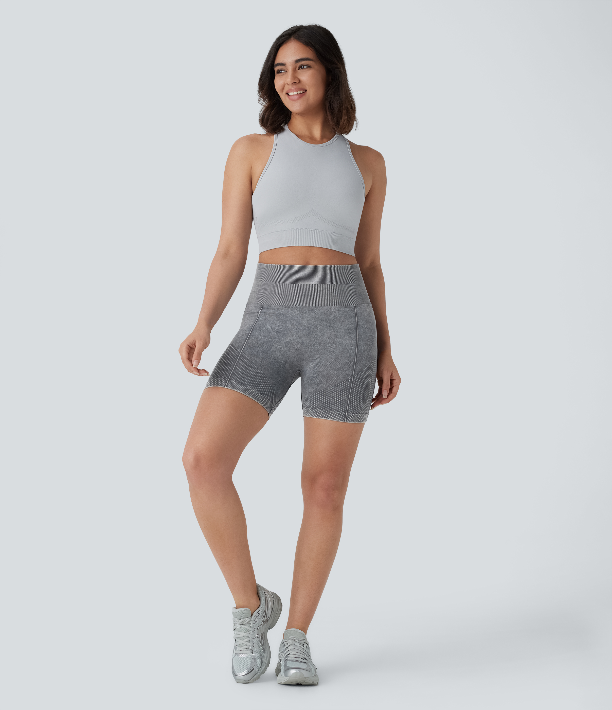 Halara Seamless Flow High Waisted Back Pocket Washed Yoga Biker Shorts 5.5``  - Skyrocket - S(regular) biker shorts women black biker shorts 