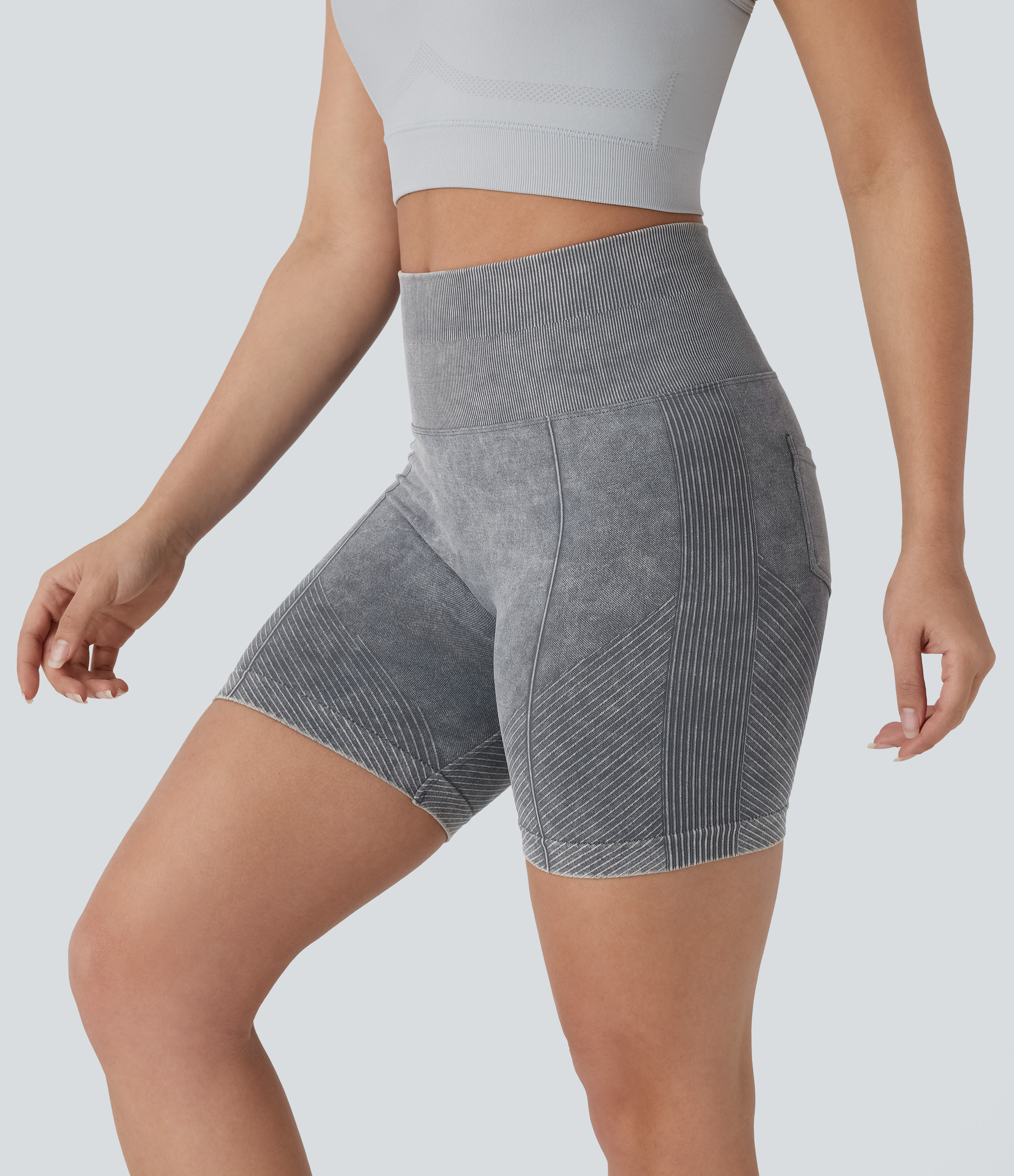 Halara Seamless Flow High Waisted Back Pocket Washed Yoga Biker Shorts 5.5``  - Skyrocket - S(regular) biker shorts women black biker shorts 